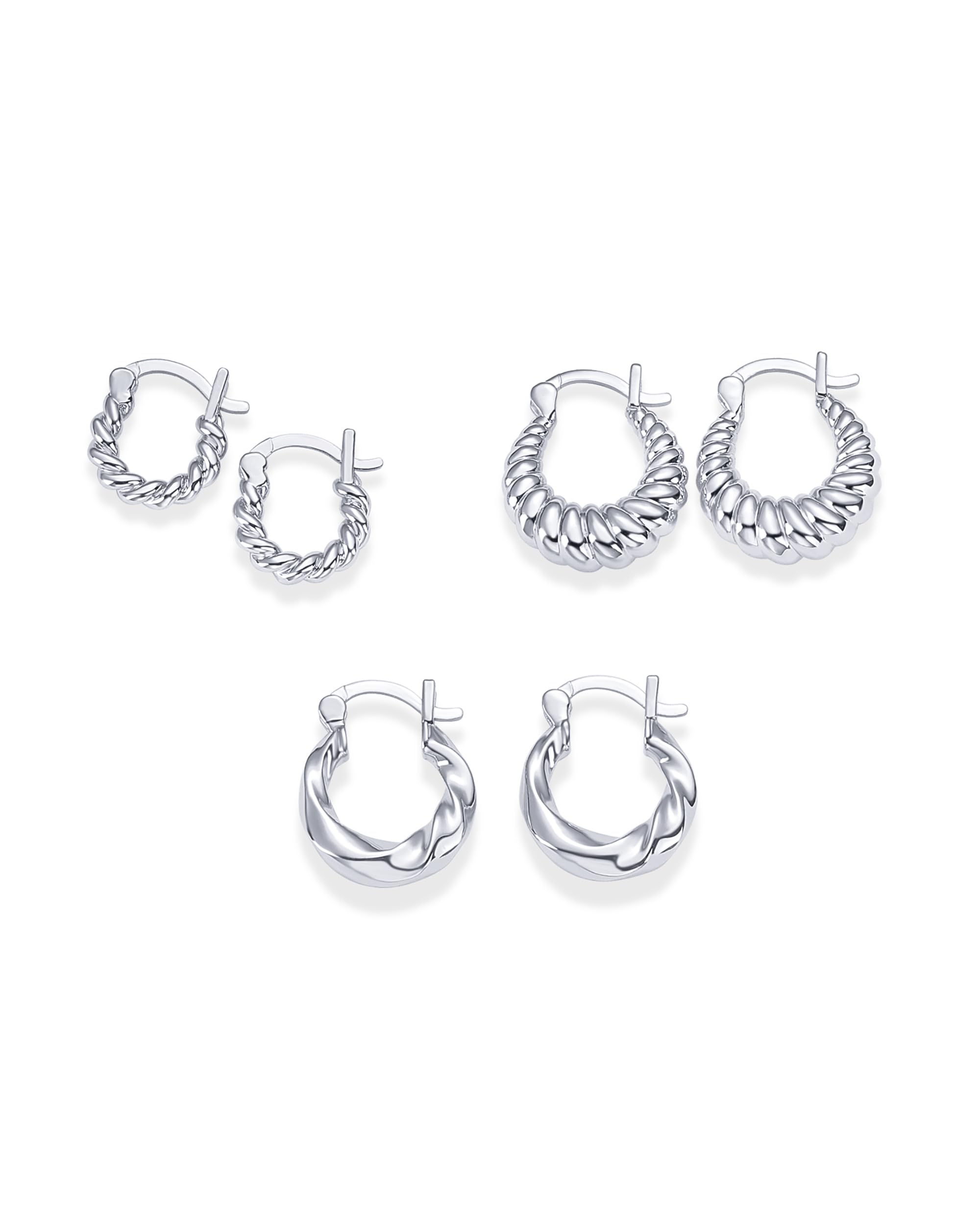 PAVOI Gold Hoop Earrings for Women - 14K-18K Yellow Gold Plated 925 Sterling Silver - Hypoallergenic 3-Pair Small Hoop Earings Set with Cubic Zirconia - Rope Teardrop & Chunky Huggie Styles Earscape Piercings