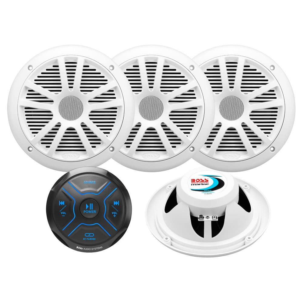 BOSS Audio Systems MGR250B Bluetooth Marine Radio Gauge Receiver, Built-In Amplifier, IPX6-Rated, USB Port + USB Charging