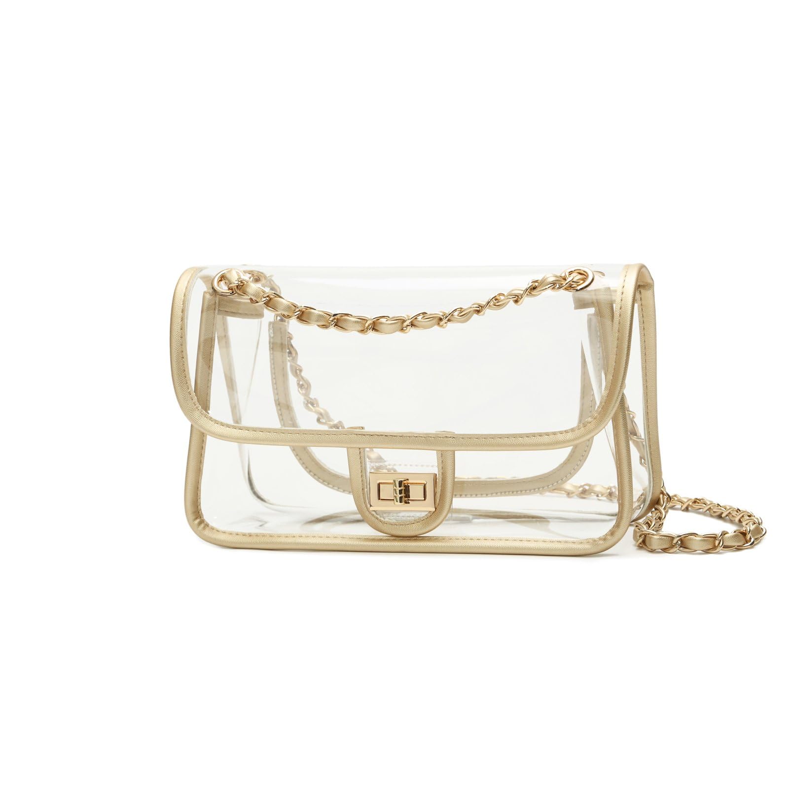 Womens PVC Clear Purse Handbag with Chain Stadium Approved Clear Bag See Through Bag for Working and Concert