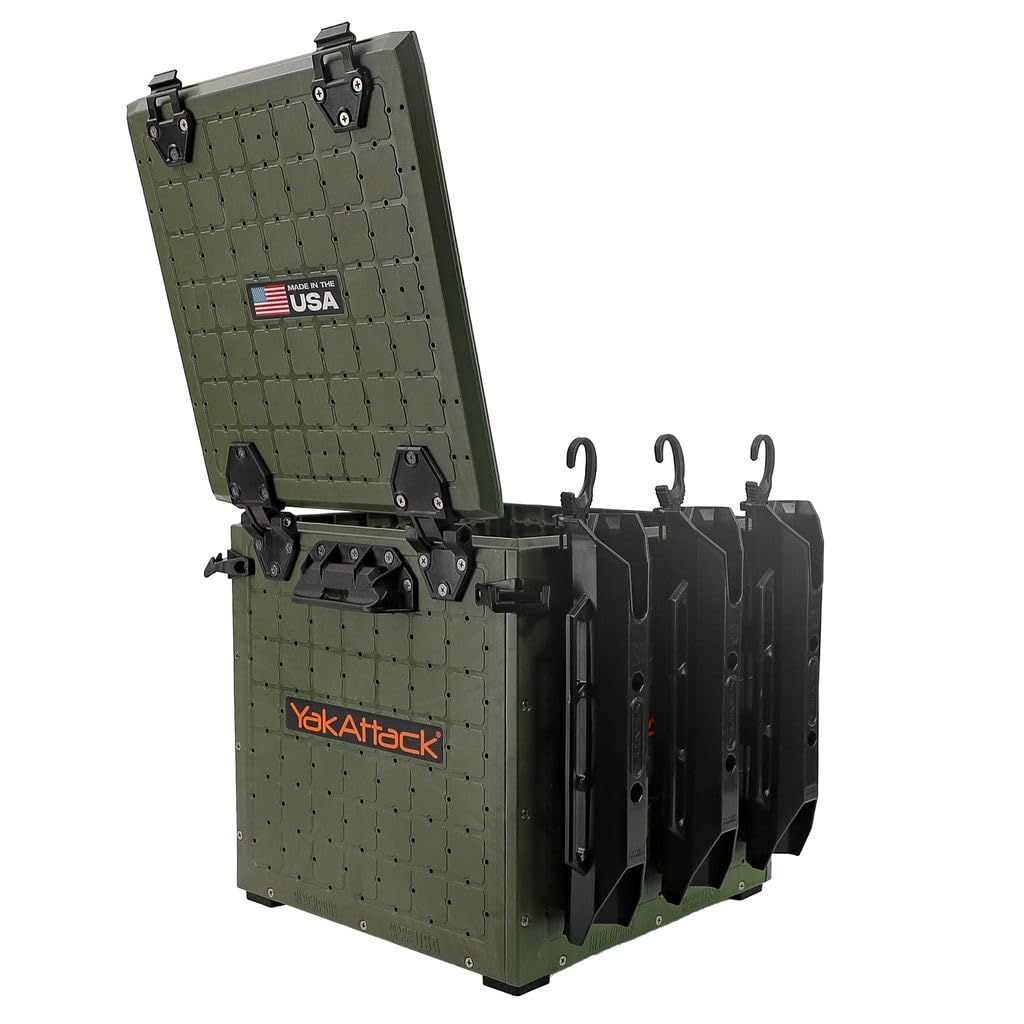 YakAttack BlackPak Pro 13" x 13" Fishing Crate with 3 Rod Holders - Battleship Grey | Compact Tackle Storage Box & Gear Organizer for Kayaks | Lightweight, Durable & Customizable Marine Accessory