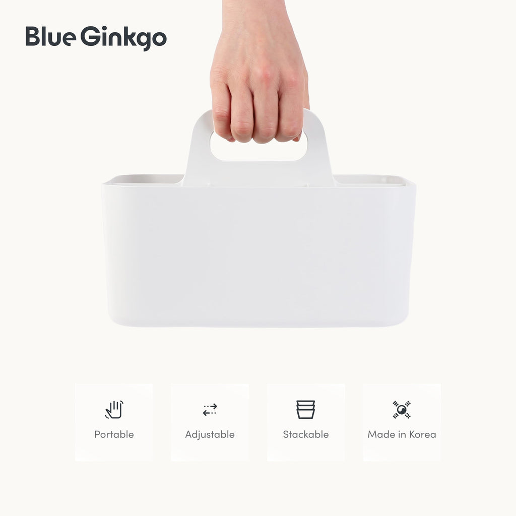 BLUE GINKGO Stackable Organizer Caddy – Korean-Made Portable Tote for Bathroom, Office, Crafts, or School Supplies (Long Rectangle, Blue)