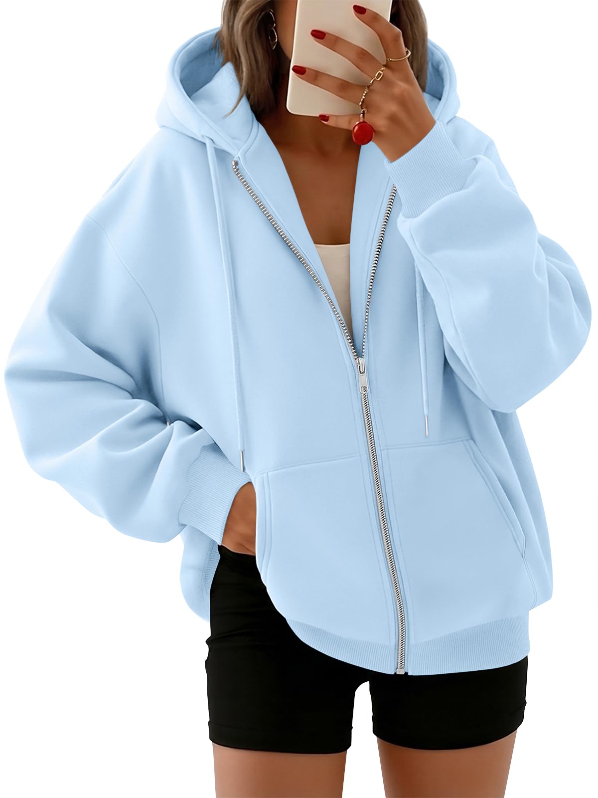 Trendy Queen Womens Zip Up Hoodies 2026 Oversized Sweatshirt