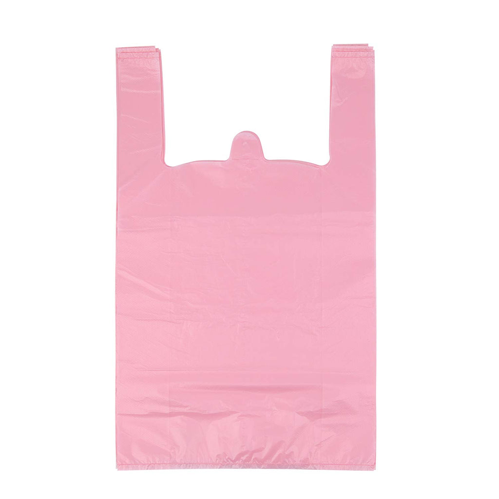 LazyMe T Shirt Bags, Bolsas De Plastico Para Negocio,12x20 Inches Plastic Shopping Bags with Handles for Grocery, Business, Restaurant Use (Pink 100pcs)