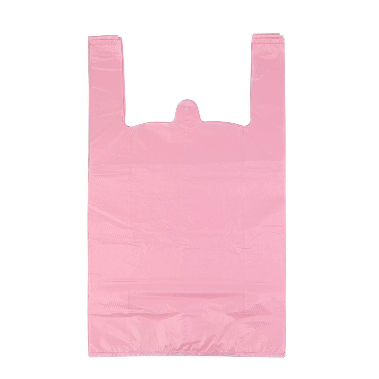 LazyMe T Shirt Bags, Bolsas De Plastico Para Negocio,12x20 Inches Plastic Shopping Bags with Handles for Grocery, Business, Restaurant Use (Pink 100pcs)