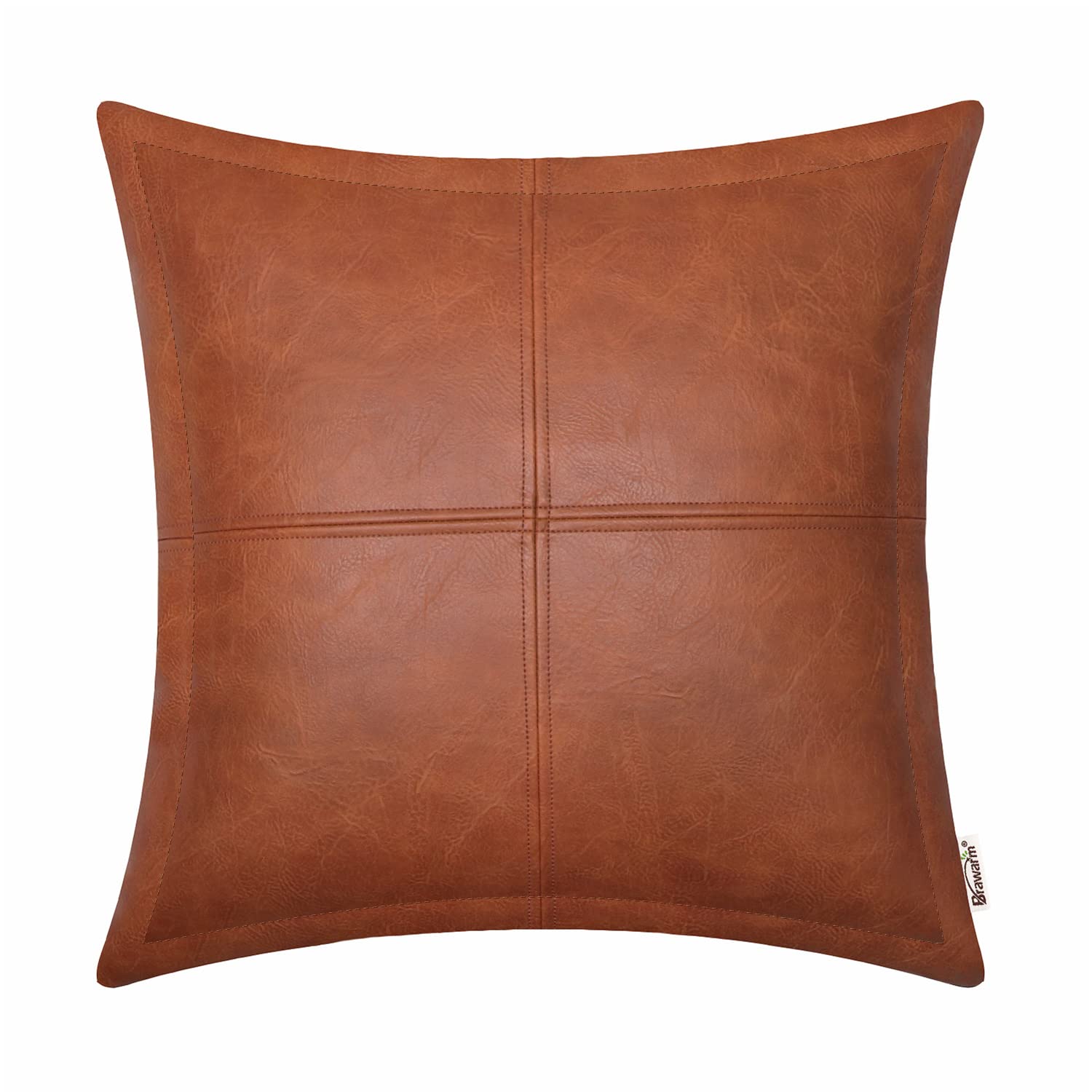 BRAWARM Faux Leather Throw Pillow Covers 16 X 16 Inches, Black Leather Pillow Cover, Hand Stitched Leather Decorative Pillow Cover for Couch Sofa Bed Living Room Home Garden