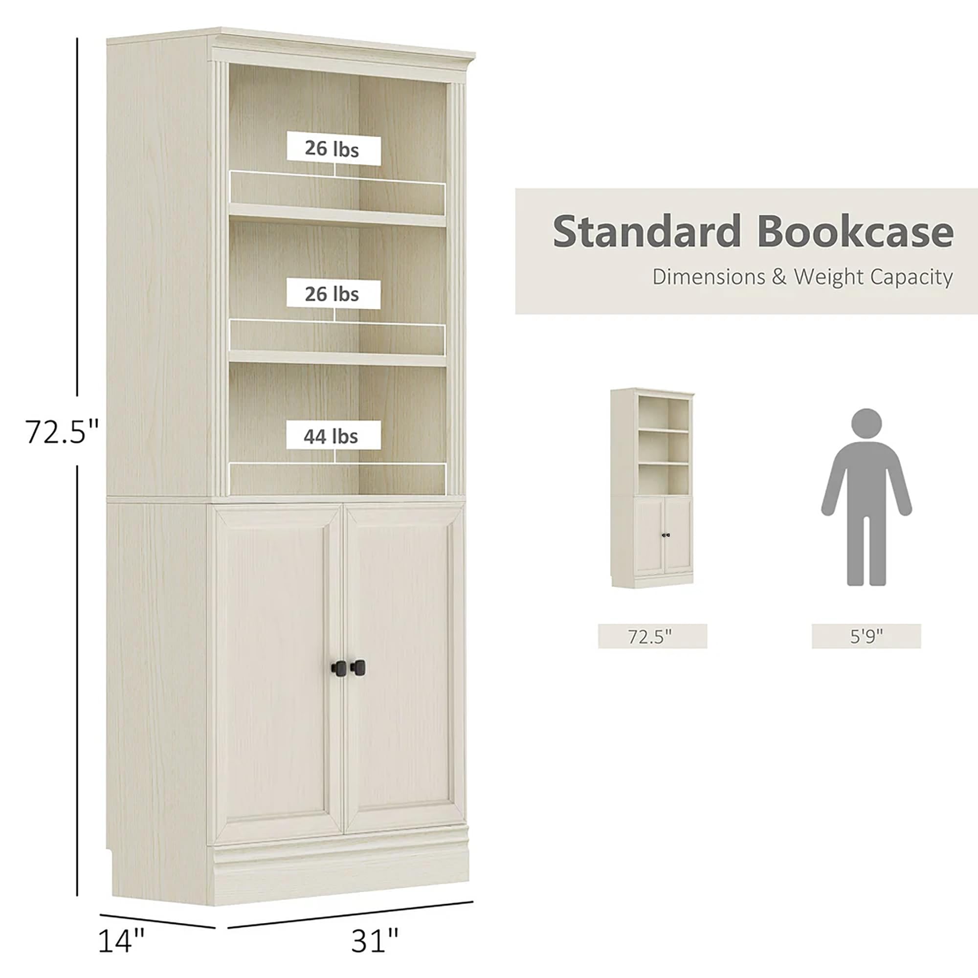 JAHRSTIM Halston Bookshelf, 5-Tier Tall Deep Storage Shelf, Adjustable Open Shelving Unit Closet Organizer and Storage for Living Room Home Office Bedroom, Modular Deep Bookcase Bookshelves