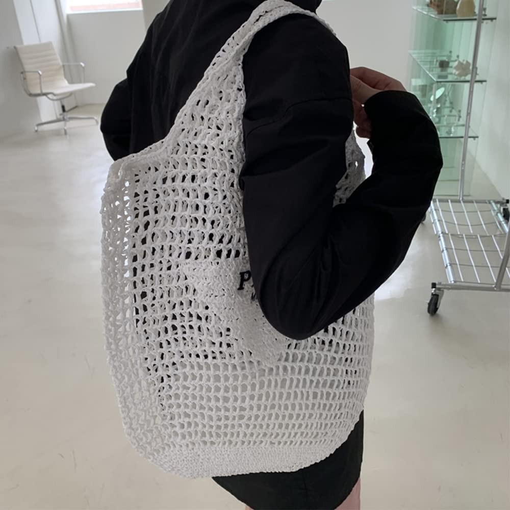 POOOPSSD New Woven Bag, Straw Mesh Tote Bag, Beach, Shoulder Bag, Hobo Women, Foldable Large Capacity, for Holiday.
