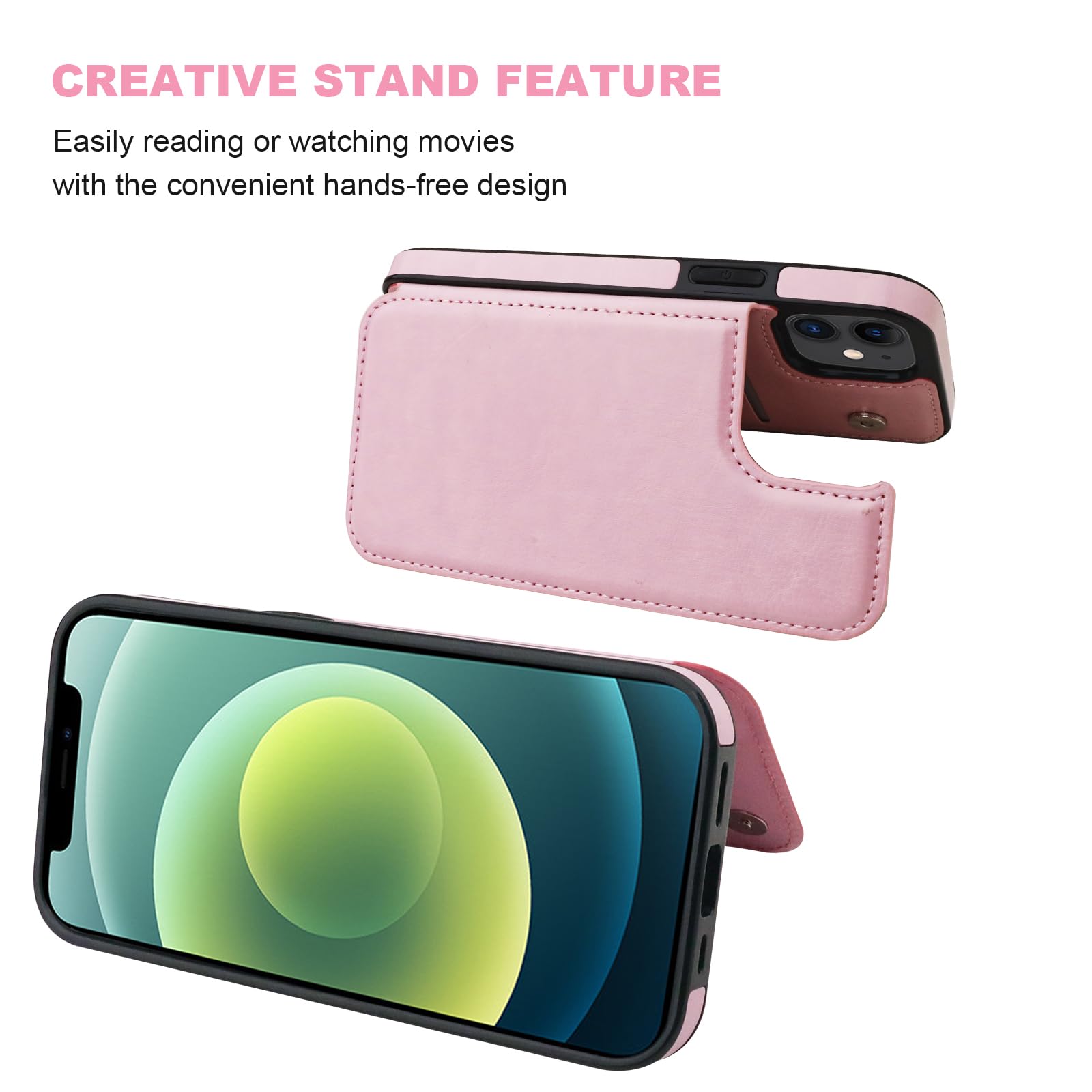 ONETOP Compatible with iPhone 12 Compatible with iPhone 12 Pro Wallet Case with Card Holder, PU Leather Kickstand Card Slots Case, Double Magnetic Clasp Durable Shockproof Cover 6.1 Inch(Black)