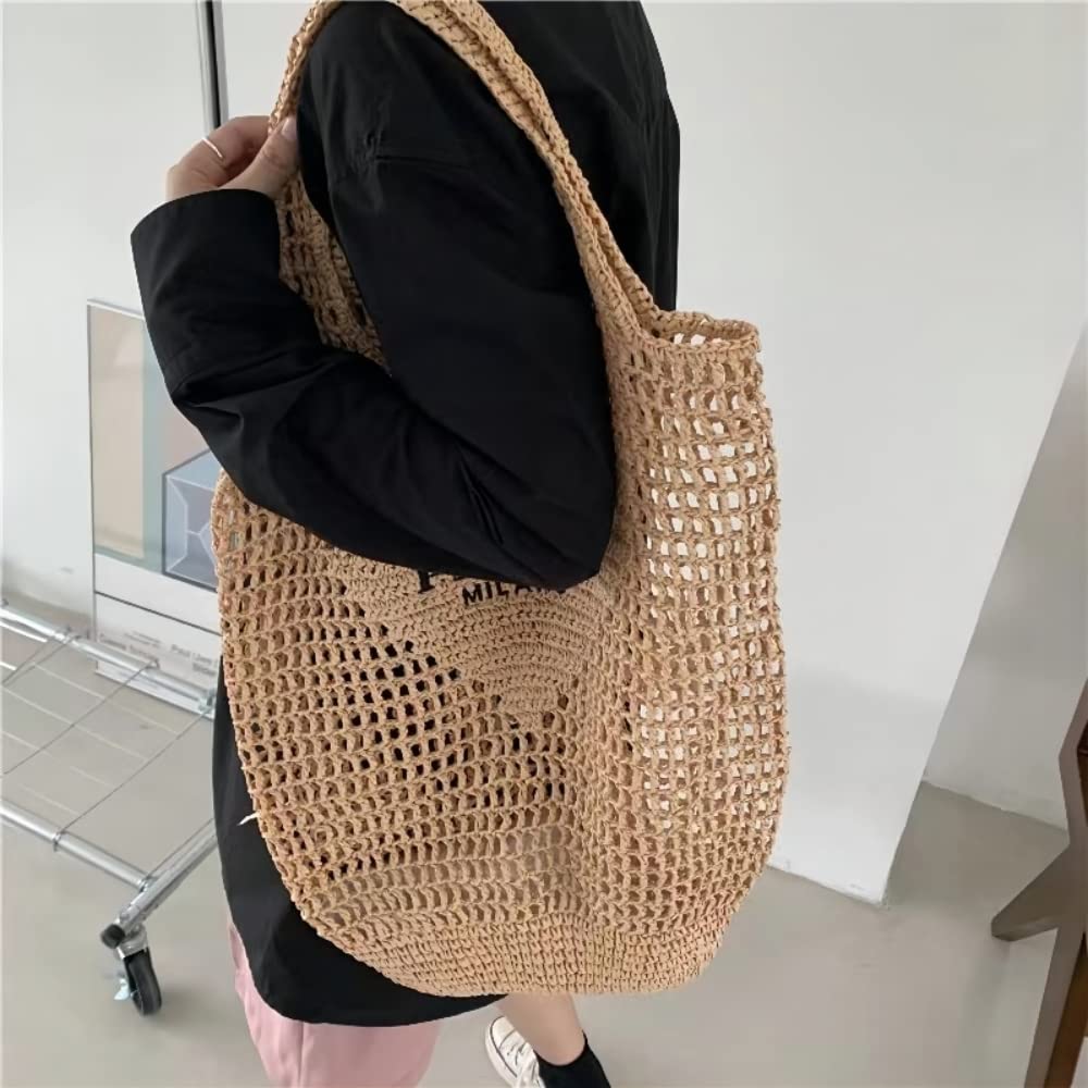 POOOPSSD New Woven Bag, Straw Mesh Tote Bag, Beach, Shoulder Bag, Hobo Women, Foldable Large Capacity, for Holiday.