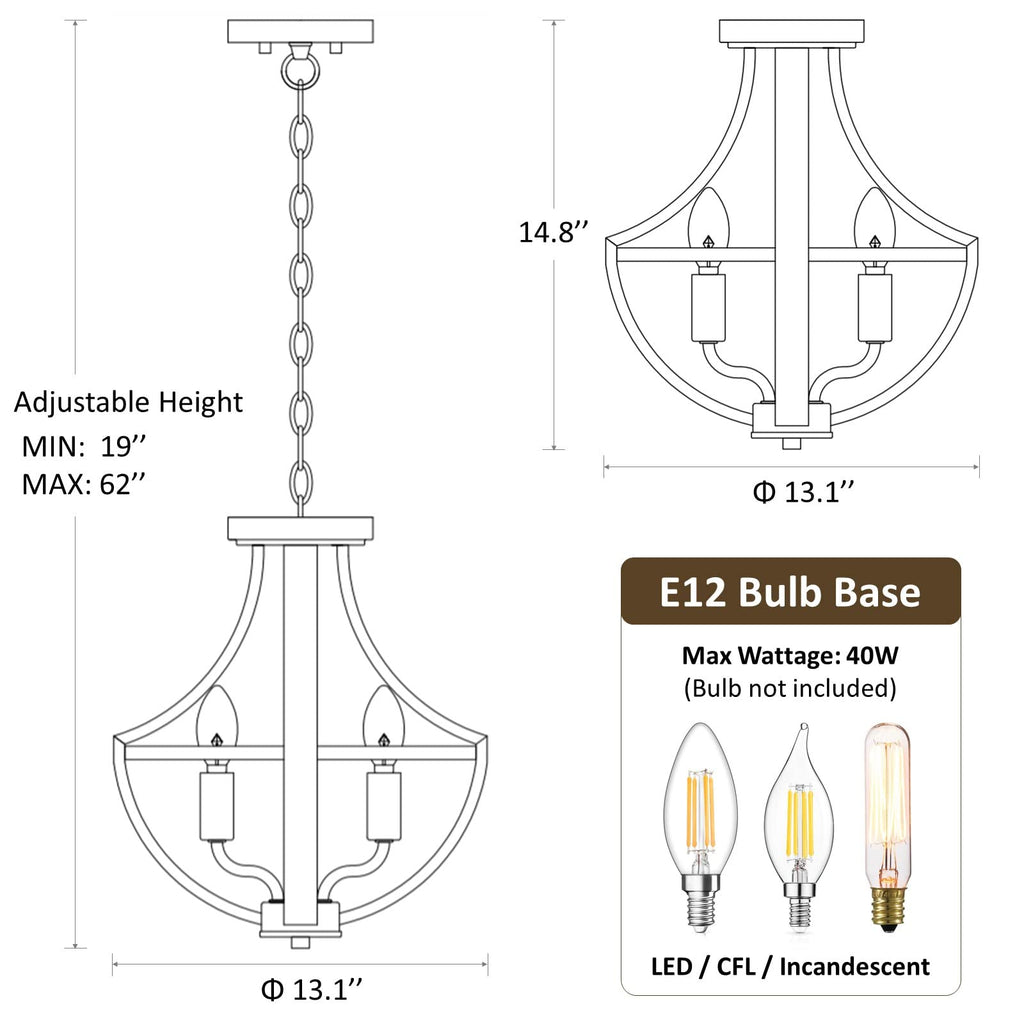 13.1" Modern Farmhouse Hanging Pendant Lighting, 4-Light Rustic Interior Flush Mount Ceiling Light Fixture, Vintage Chandelier for Hallway Foyer Dining Room Entryway Kitchen Island Bedroom