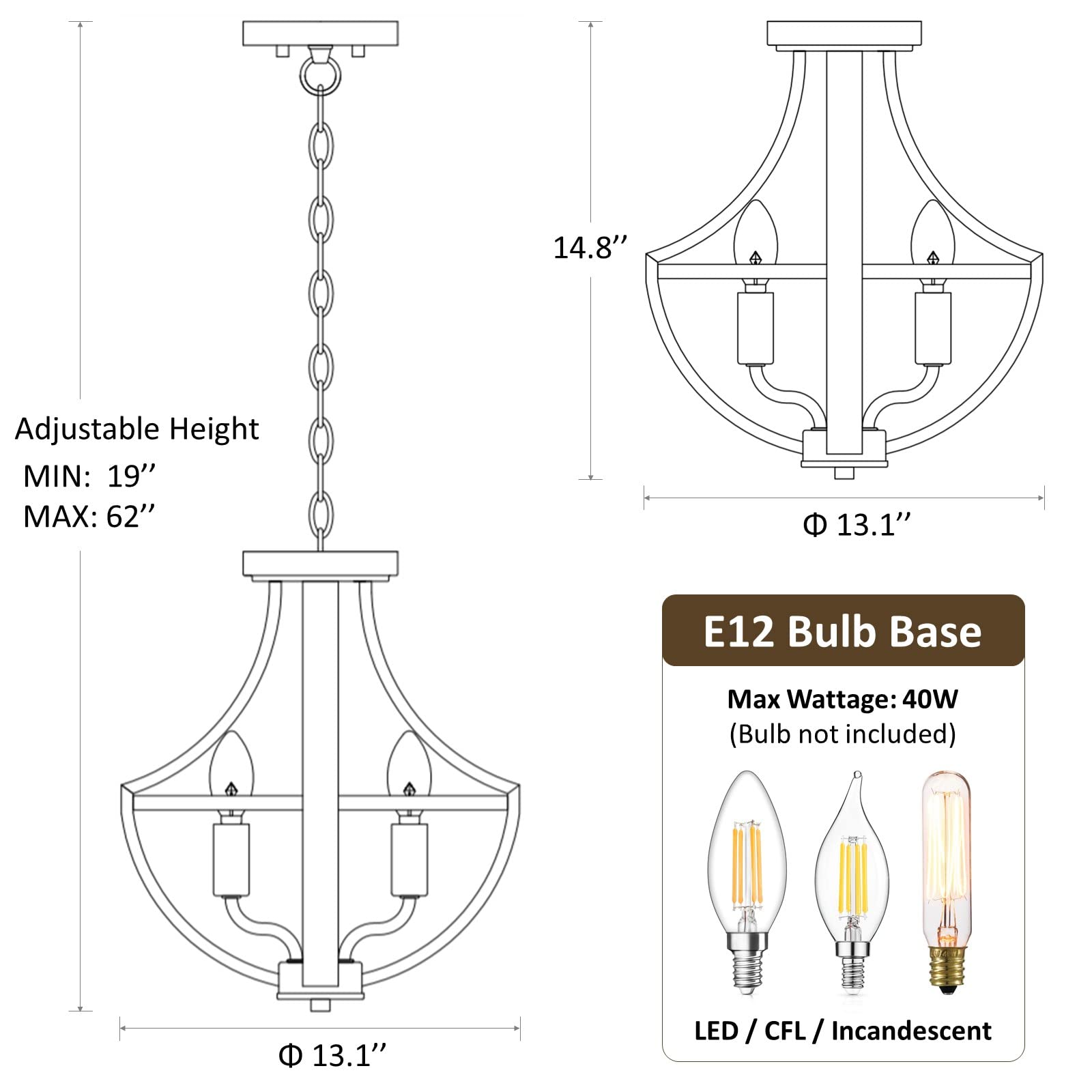 13.1" Modern Farmhouse Hanging Pendant Lighting, 4-Light Rustic Interior Flush Mount Ceiling Light Fixture, Vintage Chandelier for Hallway Foyer Dining Room Entryway Kitchen Island Bedroom