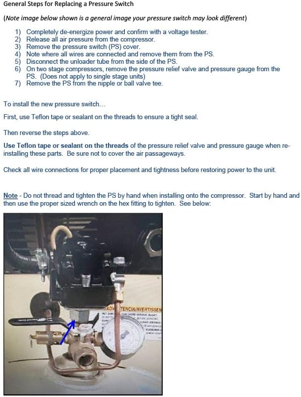 Ingersoll-Rand 23474661 Pressure Switch for Single Stage Compressor SS3 And SS5