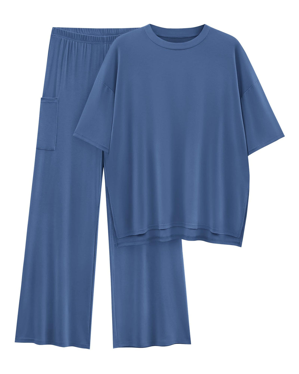 KIRUNDO 2 Piece Lounge Sets for Women Airport Travel Vacation Outfits Summer Casual Loose Short Sleeve Tops & Wide Leg Pants