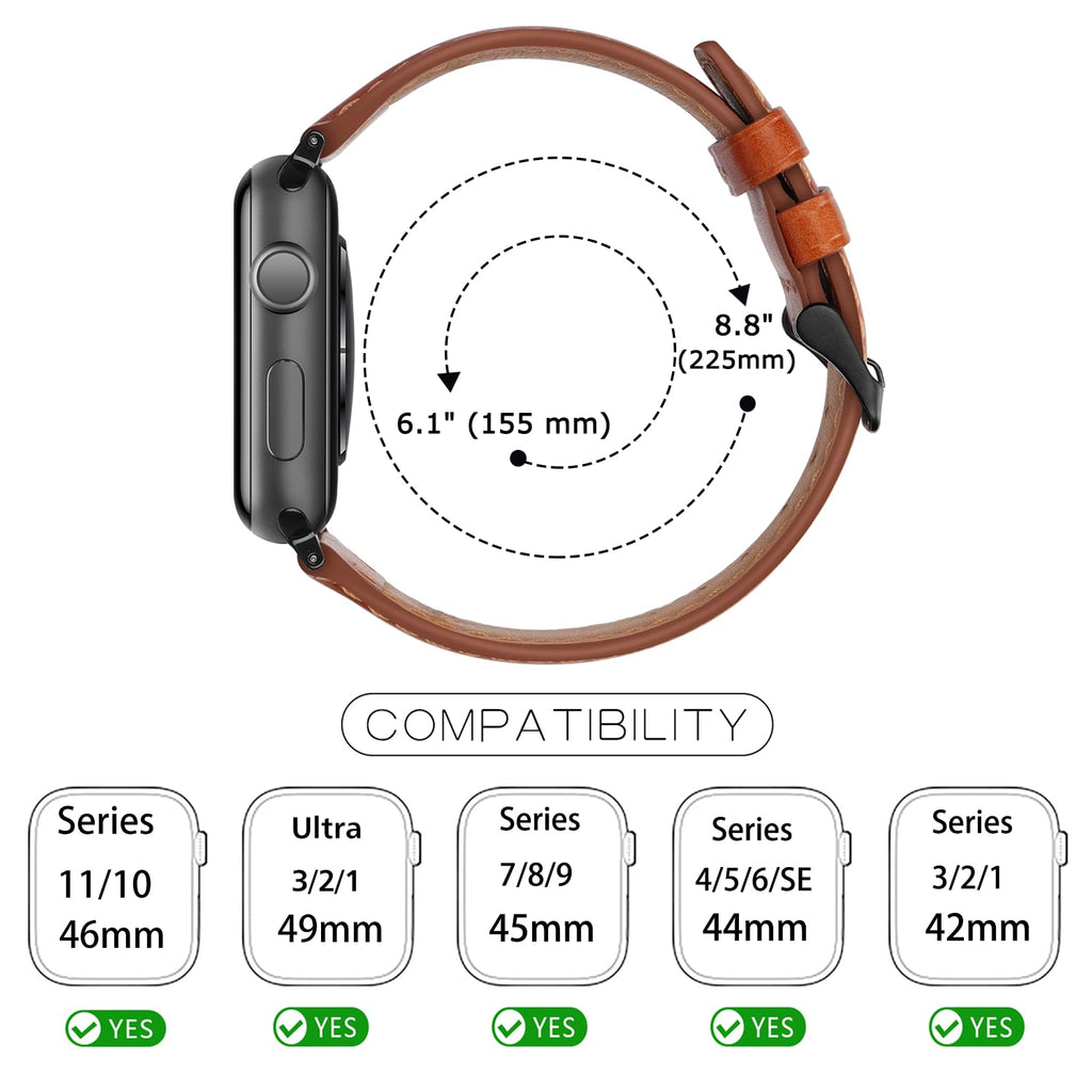Tasikar Bands Compatible with Apple Watch Band 42mm (Series11/10) 41mm 40mm 38mm Men Genuine Leather Replacement Bands Compatible with Apple Watch SE Series 11 10 9 8 7 6 5 4 3, Black