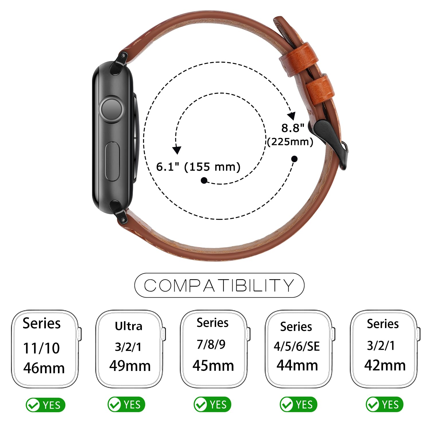 Tasikar Bands Compatible with Apple Watch Band 42mm (Series11/10) 41mm 40mm 38mm Men Genuine Leather Replacement Bands Compatible with Apple Watch SE Series 11 10 9 8 7 6 5 4 3, Black