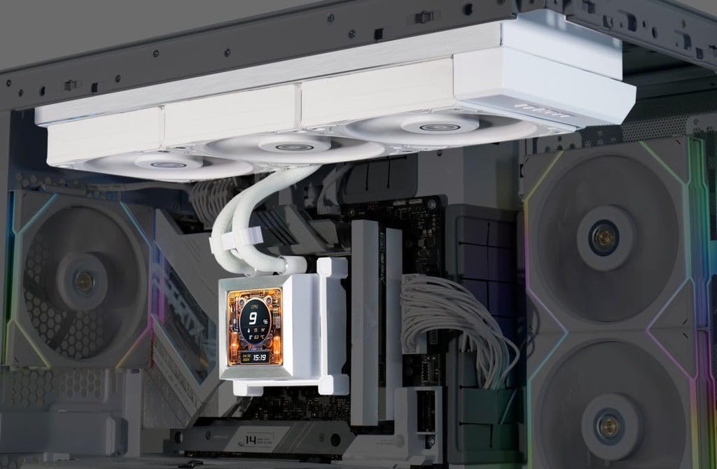 Lian Li Hydroshift LCD 360 Liquid Cooler - Flexible Side-Mounted Coolant Pathway, 2.88” LCD Screen - 480 x 480 Res. - Captured Screenshots or Recorded Videos - Fits Most PC Fans - Black (HSLCD36NB)