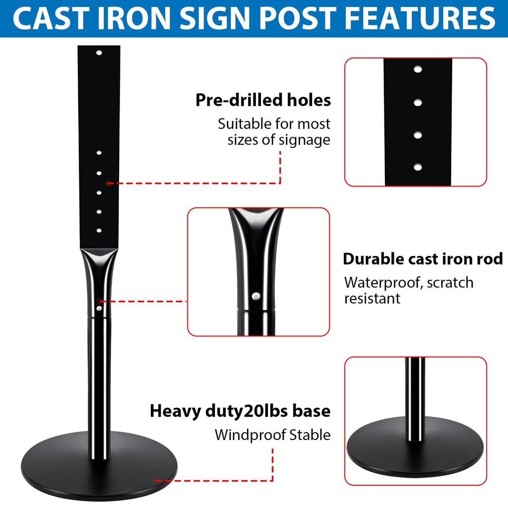 Heavy Duty Parking Sign Base Cast Iron 48" Parking Sign Post, Heavy Duty Cast Iron Sign Holder Base, Movable Sign Stand Suitable for Hanging Warning, Notice, Guiding Sign Display Stand (Black)