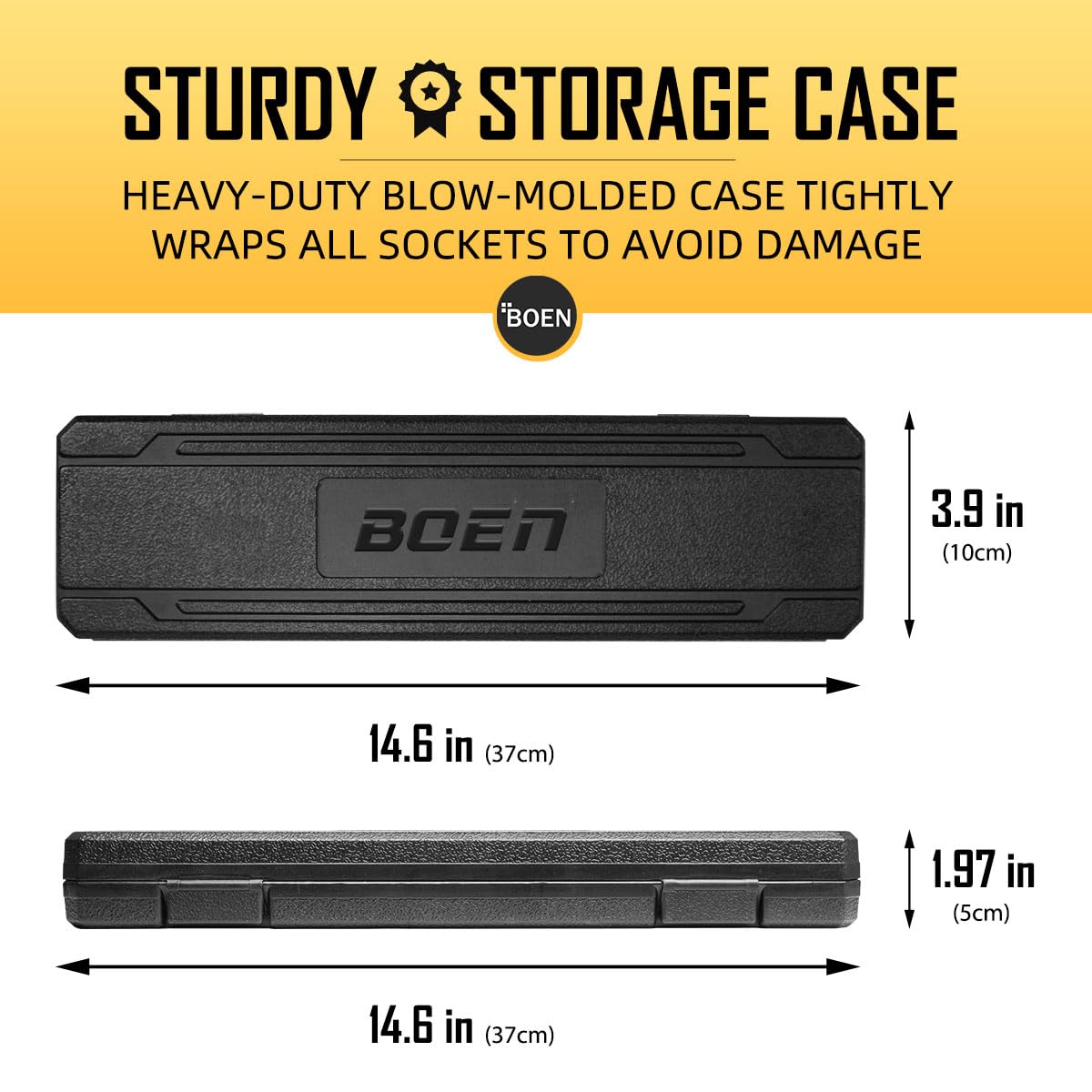 BOEN 1/2" Drive Deep Impact Socket Set, 11 Pieces Socket Set Metric 10-24mm, 6 Point Design, Cr-V Steel, Laser Marking, Durable Storage Case, Meets ANSI Standards