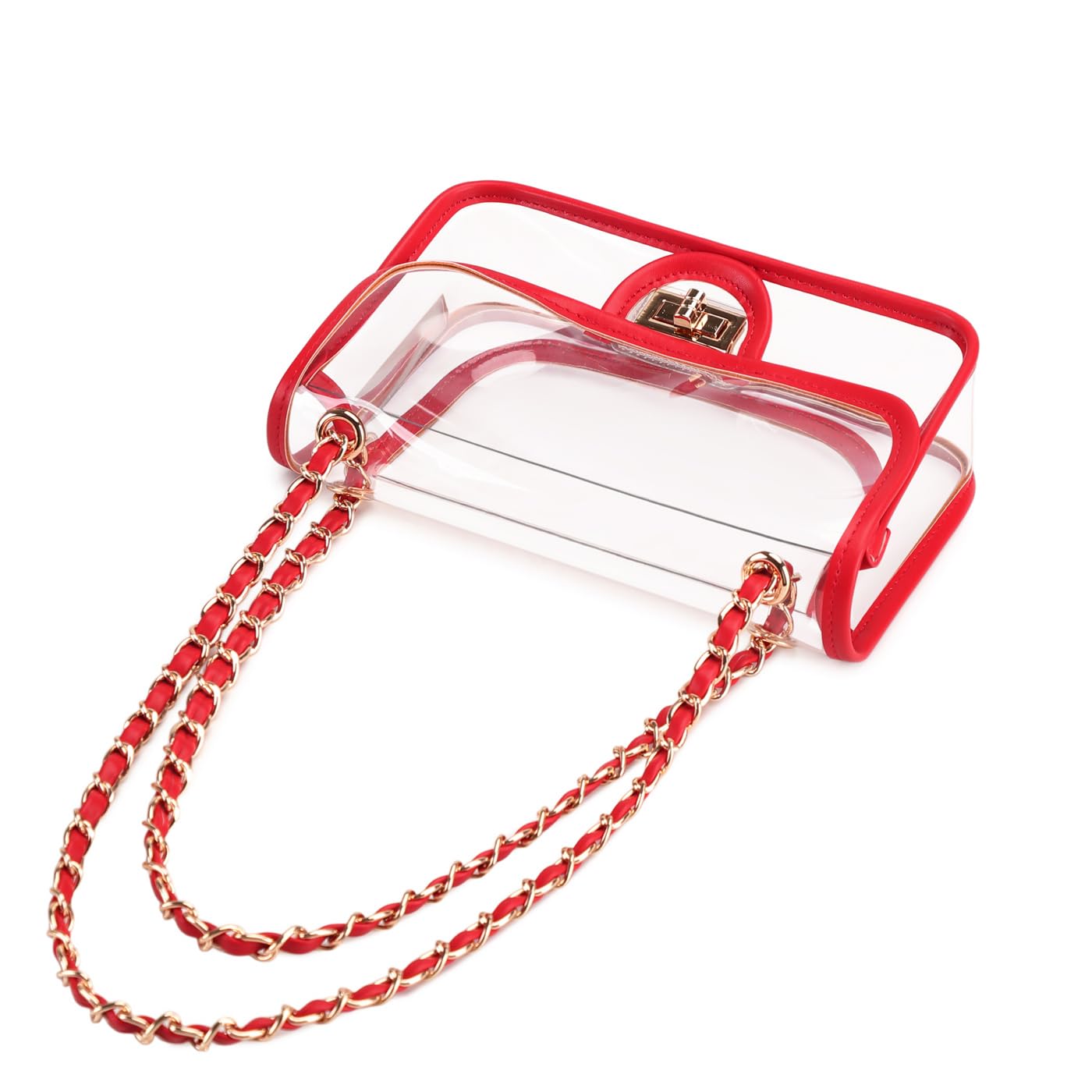 Womens PVC Clear Purse Handbag with Chain Stadium Approved Clear Bag See Through Bag for Working and Concert