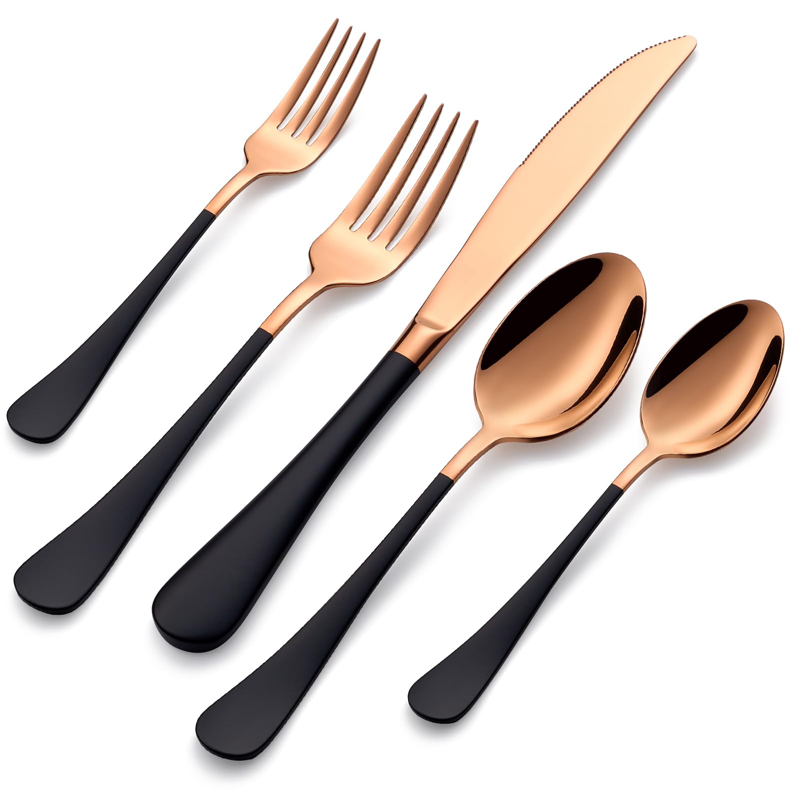 20-Pieces Blac and Pink Silverware Sets for 4,Pink Handle Stainless Steel Cutlery Set, Include Forks Spoons and Knives Set, Dishwasher Safe Utensil Sets for Home Restaurant