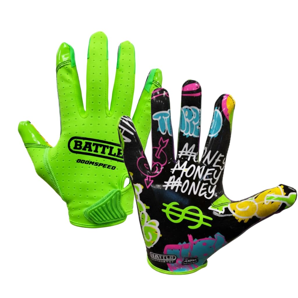 Battle Doom Speed Football Receiver Gloves – Ultra Stick Grip, Compression Fit (Runs Tight – Size Up If Between Sizes), Youth & Adult Football Gloves