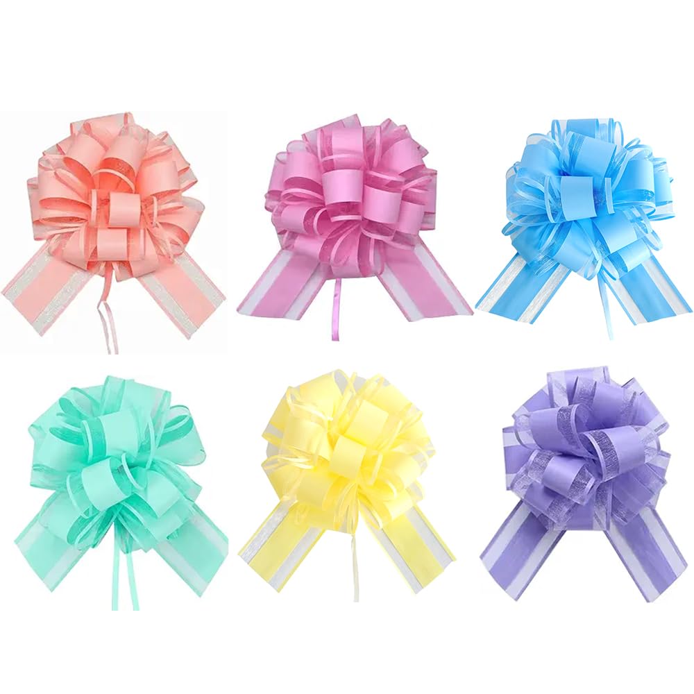 6 PCS Large Pull Bows,Bow for Gift Wrapping,6 inches,Christmas Party Birthday Gift Wedding Ribbon Bows for Wrapping Boxes or Flower Decorations, Valentine's Day Gift Decorations