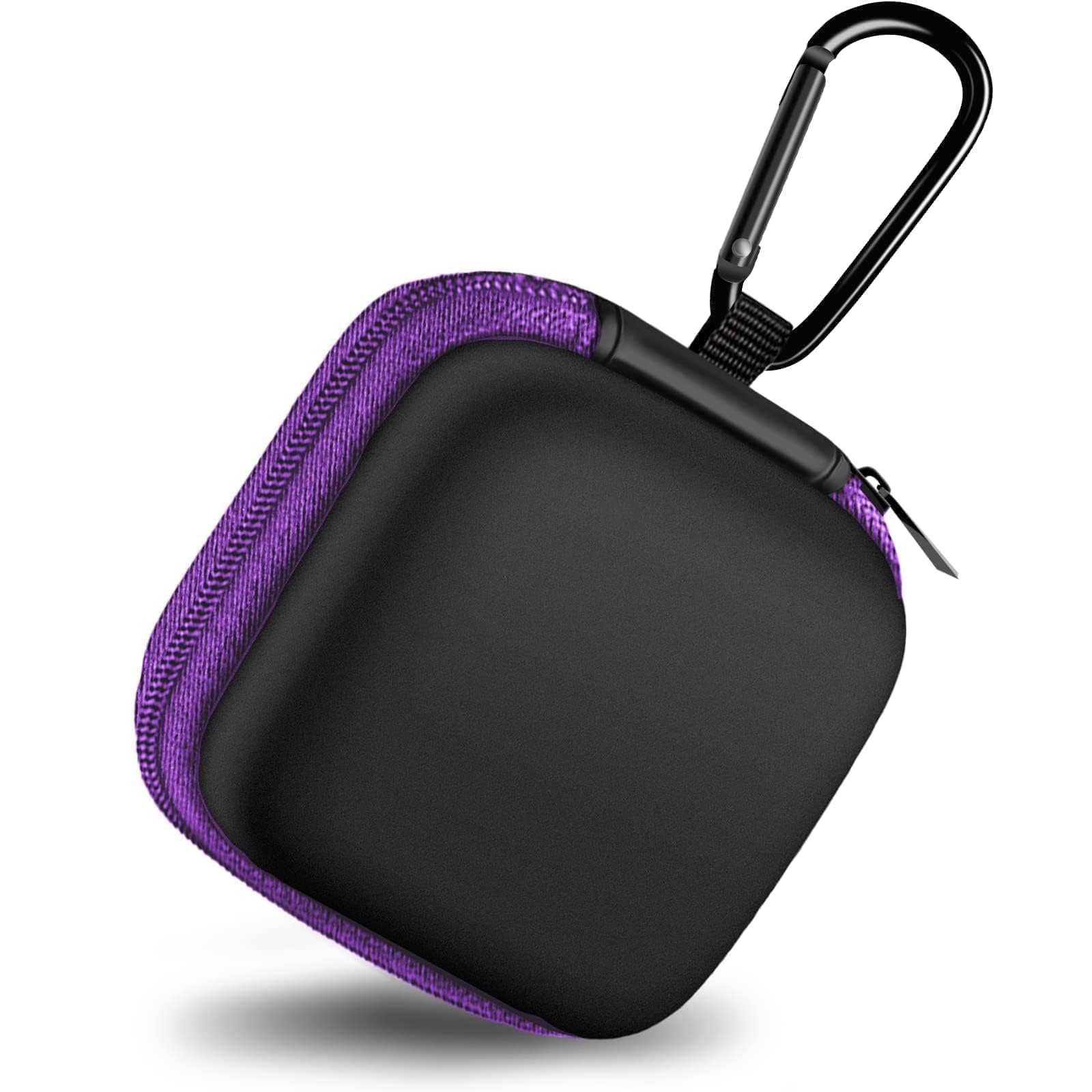 2Pack Oval Earbud Case Portable EVA Carrying Case Storage Bag Cell Phone Accessories Organizer with Carabiner for Earphone, Earbud, Earpieces, SD Memory Card, Camera Chips, Black/Purple