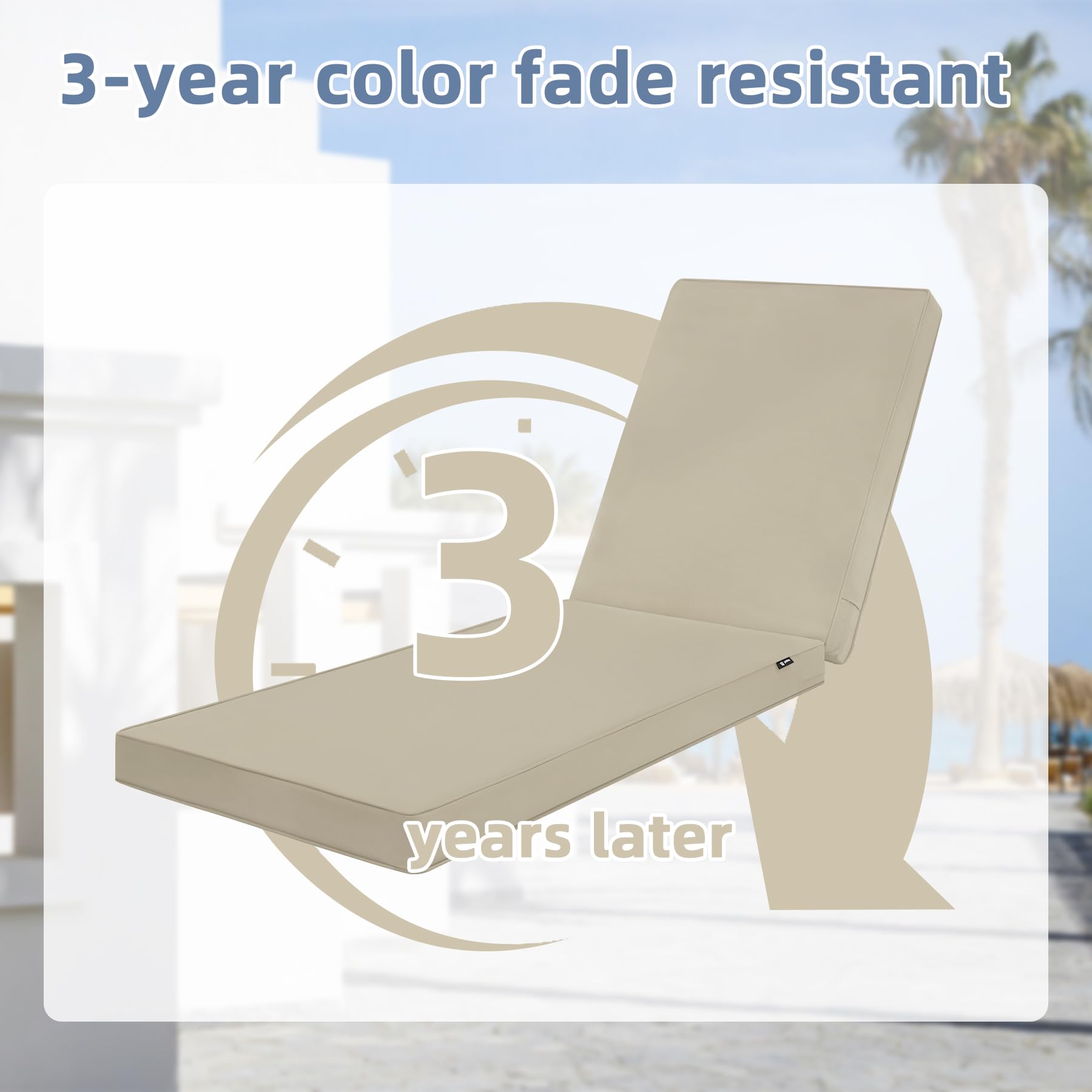 Favoyard Chaise Lounge Cushions Outdoor 72 x 21 x3 Inch Waterproof & 3-Year Fade Resistant Outdoor Lounge Chair Cushions with Removable Cover, Ties and Hidden Zipper for Patio Pool Lounge Chairs