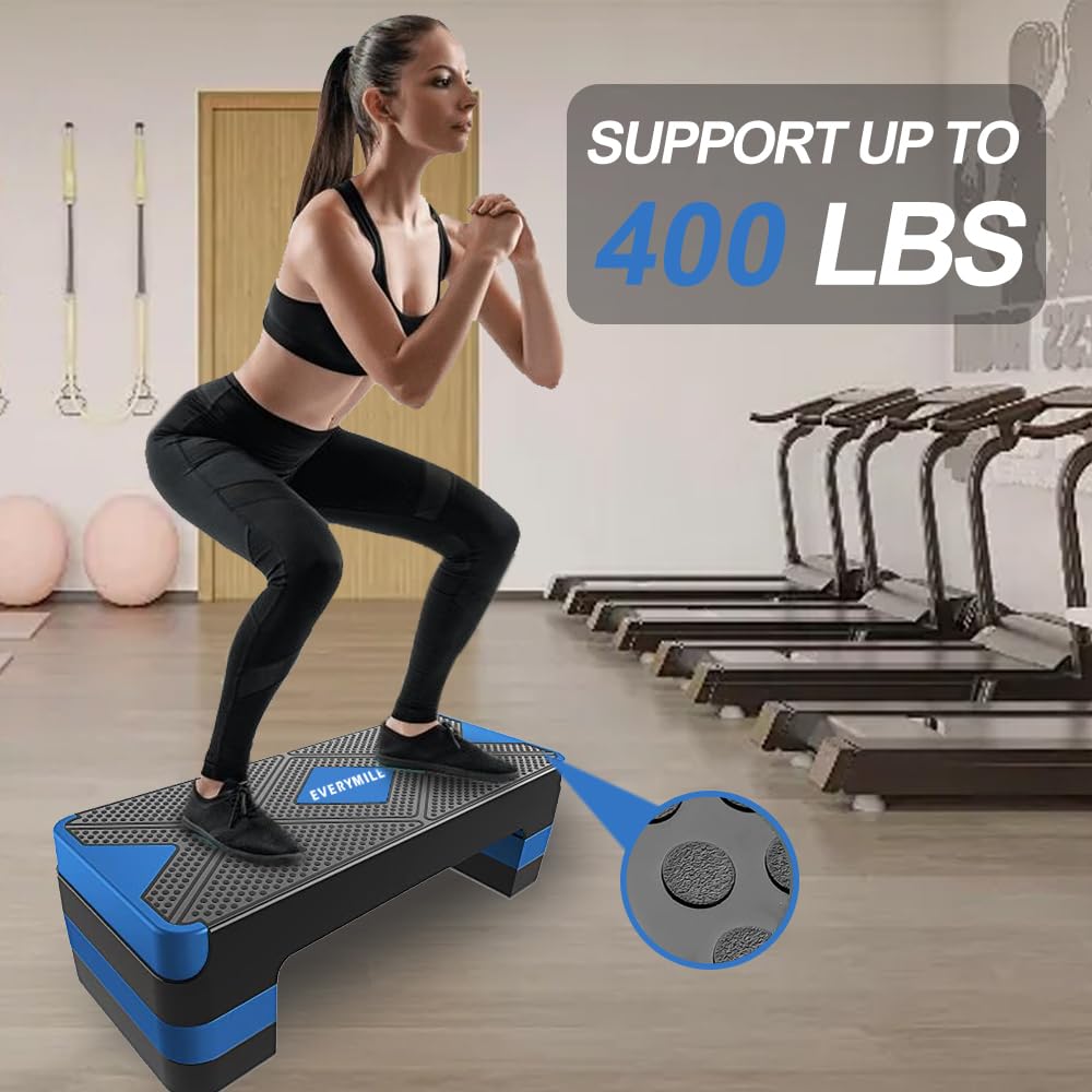 Aerobic Exercise Step, Adjustable Aerobic Stepper for Exercise, Workout Step Platform, Step Up Box, 26.5" Step Deck with 4” 6” 8” Adjustable Height Risers, Women Home Gym Fitness