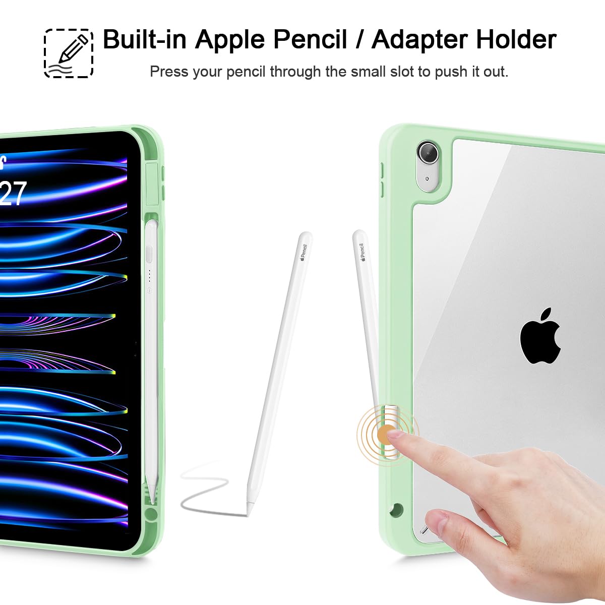 Tuiklol Case for iPad Air 11 Inch M4 2026 / Air 11 Inch M3 2025 / Air 11 Inch M2 2024 / iPad Air 10.9 Inch 2022 2020, Buit in Pencil Holder with Shockproof Cover Clear Transparent Back, Black Flower