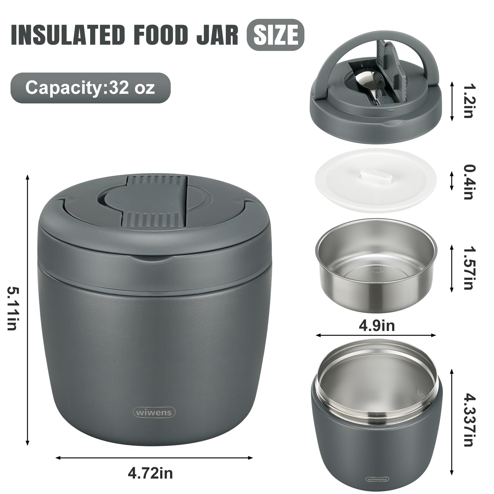 wiwens Thermo Food Jar for Hot Food Adults 32OZ Soup Thermo Lunch Containers Wide Mouth Vacuum Insulated Stainless Steel Leakproof Bento Box with Spoon (Beige)