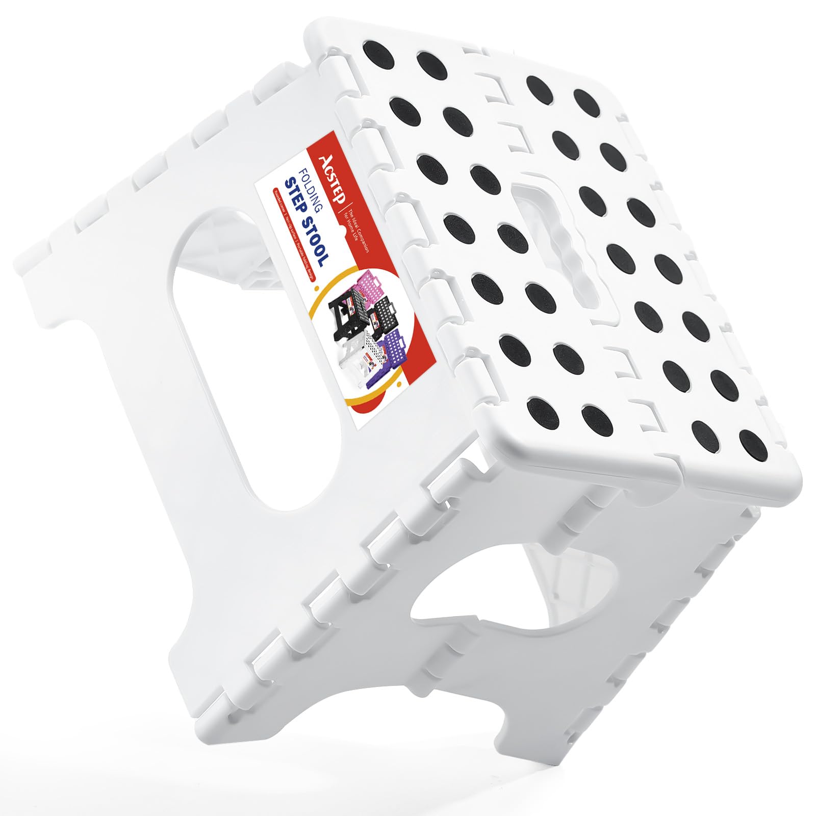 ACSTEP 9 Inch Folding Step Stool 300 LB Capacity Plastic Foldable Step Stools for Kids and Adults, Folding Stool Suitable for Kitchen, Stepping Stool with Handle Bicolor Green Small Step Stool 1PC