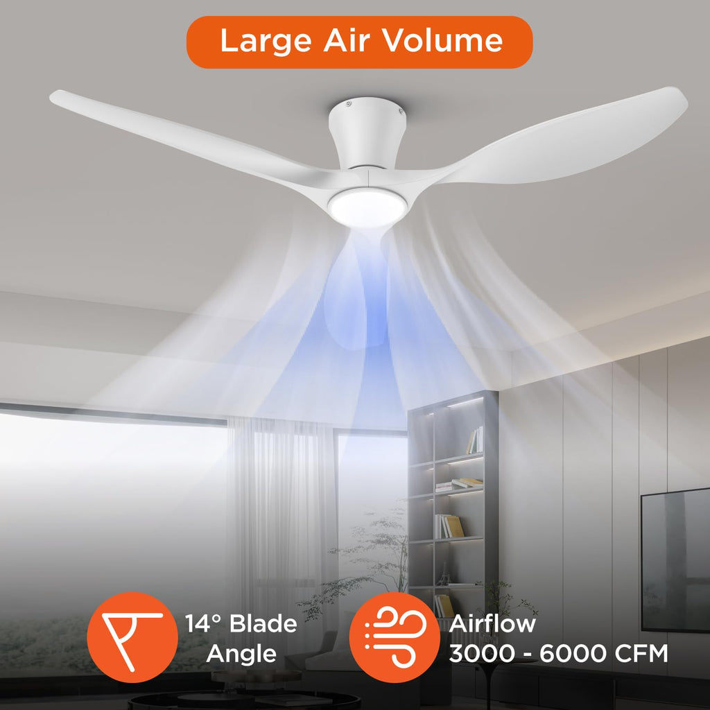 TALOYA Ceiling Fans with Lights,42 inch Modern Low Profile Ceiling Fan with Light and Remote Control, Flush Mount, 3CCT, White Ceiling Fan for Bedroom Living Room and Patio