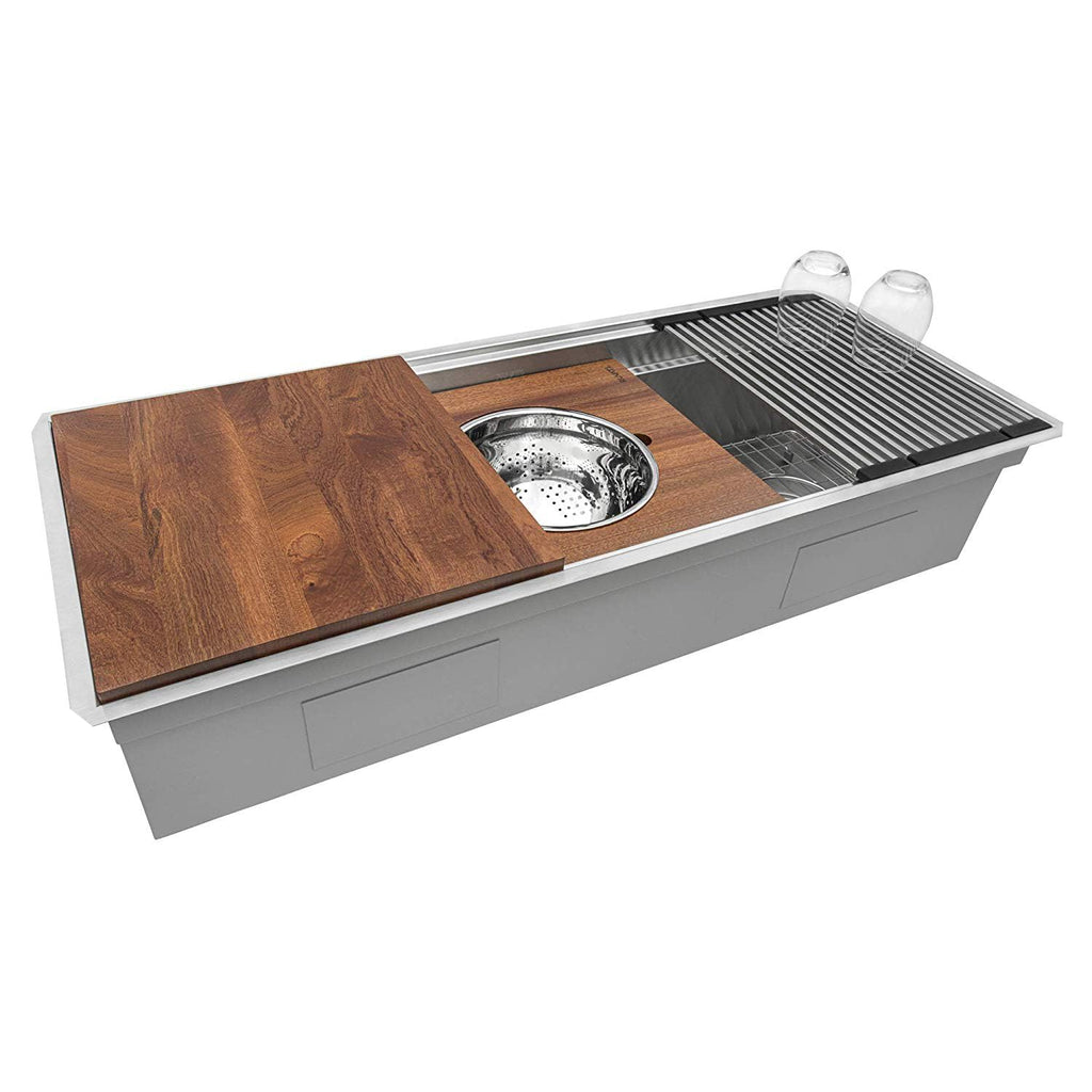 Ruvati 33-inch Workstation Kitchen Sink - Dual Tier Double Bowl Kitchen Sink - Low Divide Undermount Sinks - 16 Gauge Stainless Steel Kitchens Sinks - RVH8255