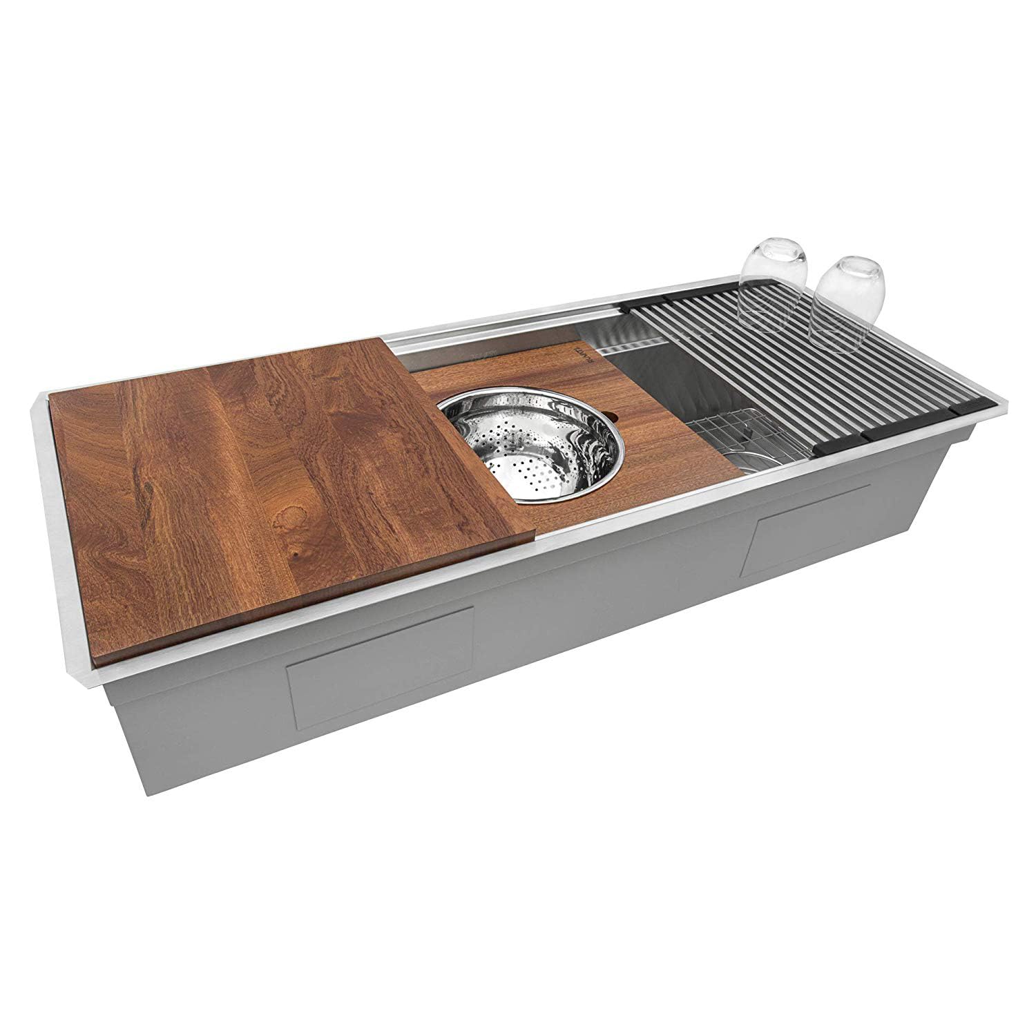 Ruvati 33-inch Workstation Kitchen Sink - Dual Tier Double Bowl Kitchen Sink - Low Divide Undermount Sinks - 16 Gauge Stainless Steel Kitchens Sinks - RVH8255