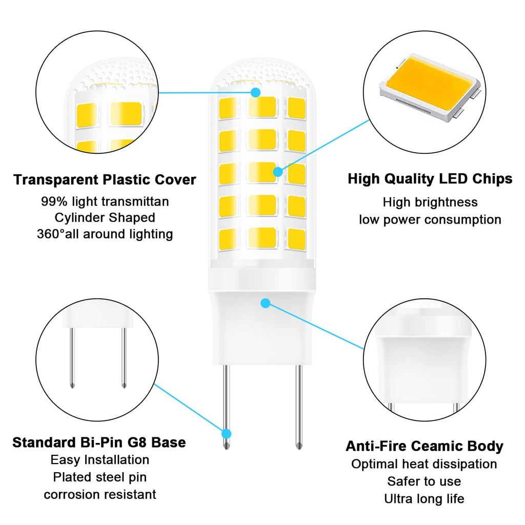 G8 LED Bulb 3W, WB25X10019 Halogen Bulb 20W Replacement for GE Microwave Oven Light, T4 JCD Type G8 Bi-Pin Base, 120 Volt, Daylight White 6000K, 2-Pack