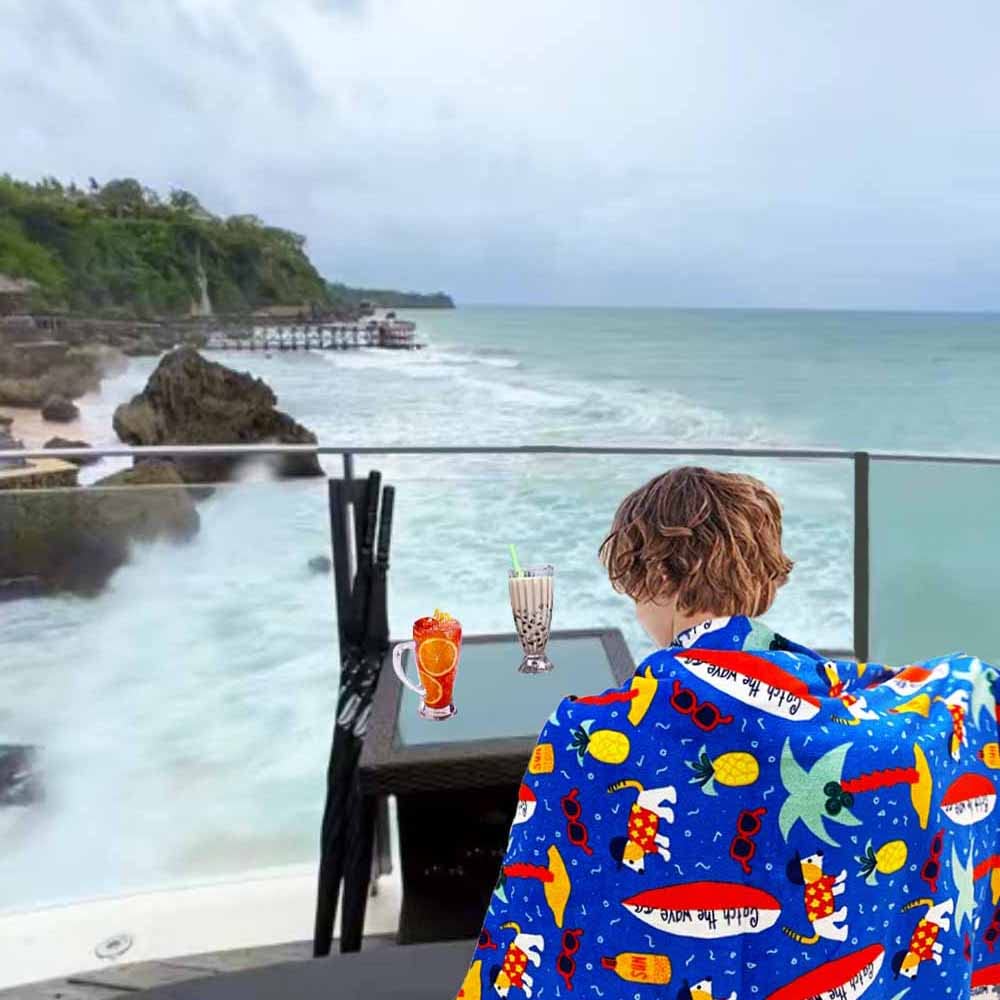 Kids Beach Towel Velour Terry Blanket Throw 100% Cotton Super Soft Absorbent 25.5X51 inches for Bath Swimming Sports Camping Holiday Picnic, Bus Coconut Parasol Lounge Audio Player.