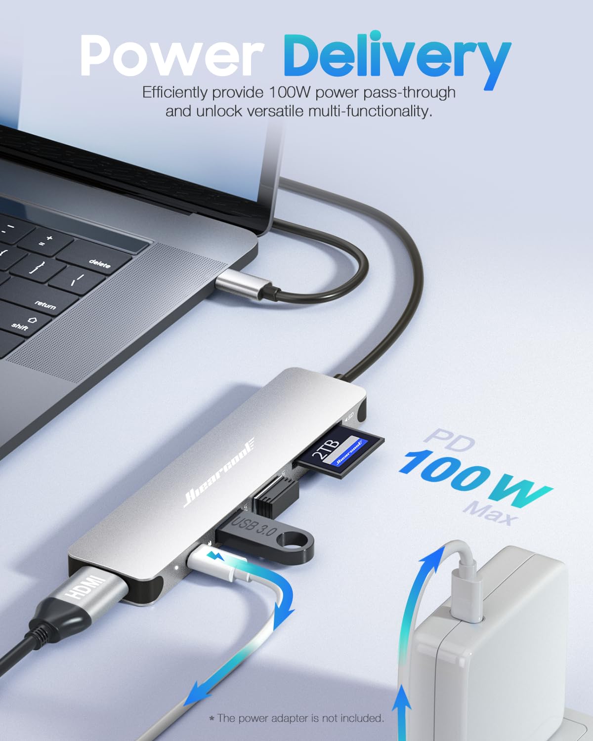Hiearcool USB C Hub Multi-Port Adapter, 7-in-1 USB-C Dongle with 4K HDMI 100W PD SD/TF Card Reader, USBC Dock Compatible for MacBook Pro/Air Dell XPS Lenovo HP and Other Windows Laptops-Sliver White