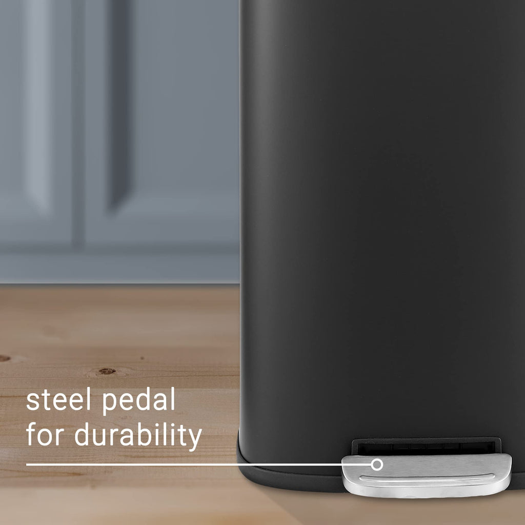 happimess HPM1011B Curtis 8-Gallon Step-Open Trash Can with Soft-Close Lid, Modern, Minimalistic, Fingerprint Proof for Home, Kitchen, Laundry Room, Office, Bedroom, Bathroom, Black