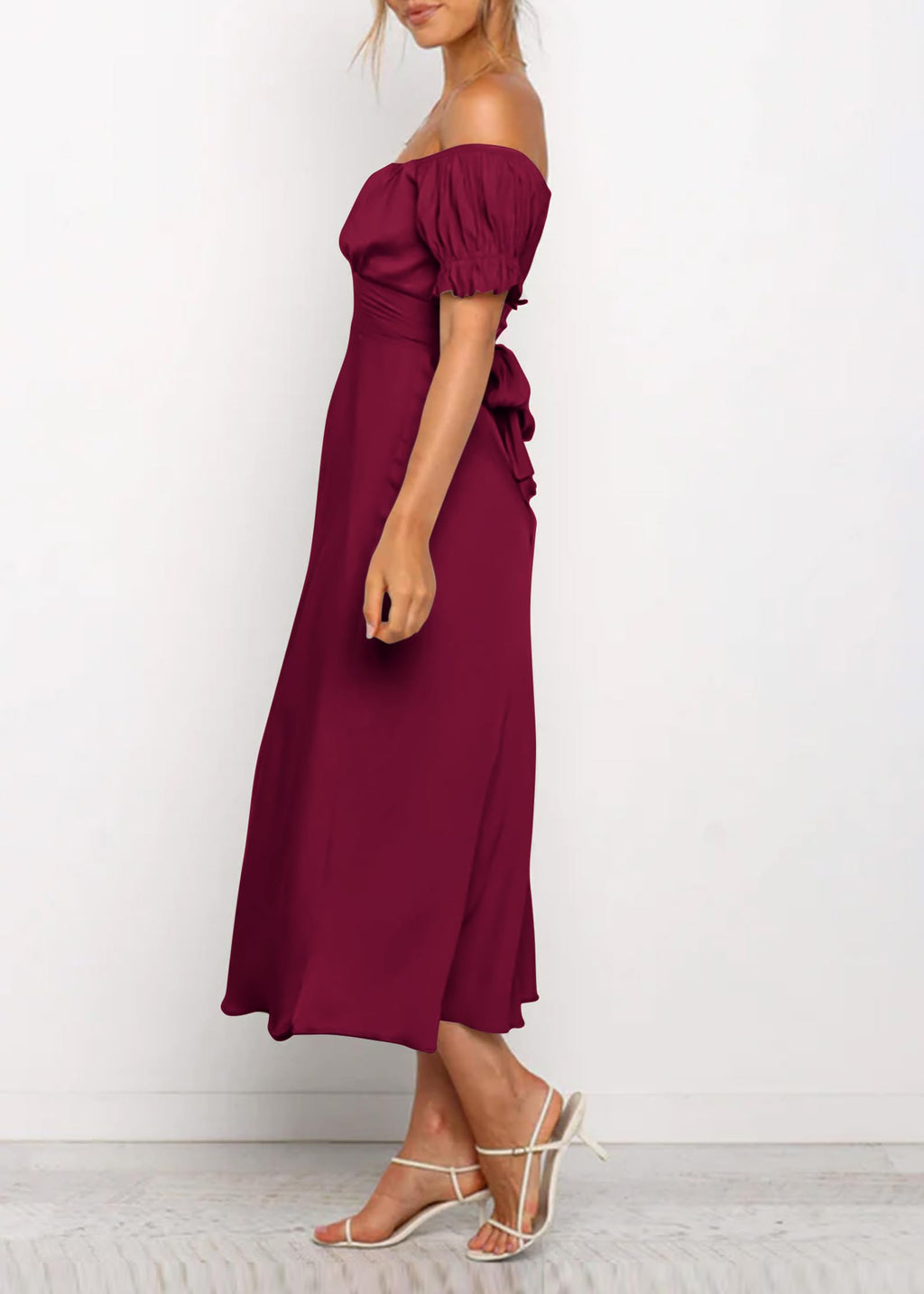 KIRUNDO Women's 2026 Spring Summer Satin Wedding Guest Midi Dress Off The Shoulder Wrap Party Cocktail Formal Prom Dresses