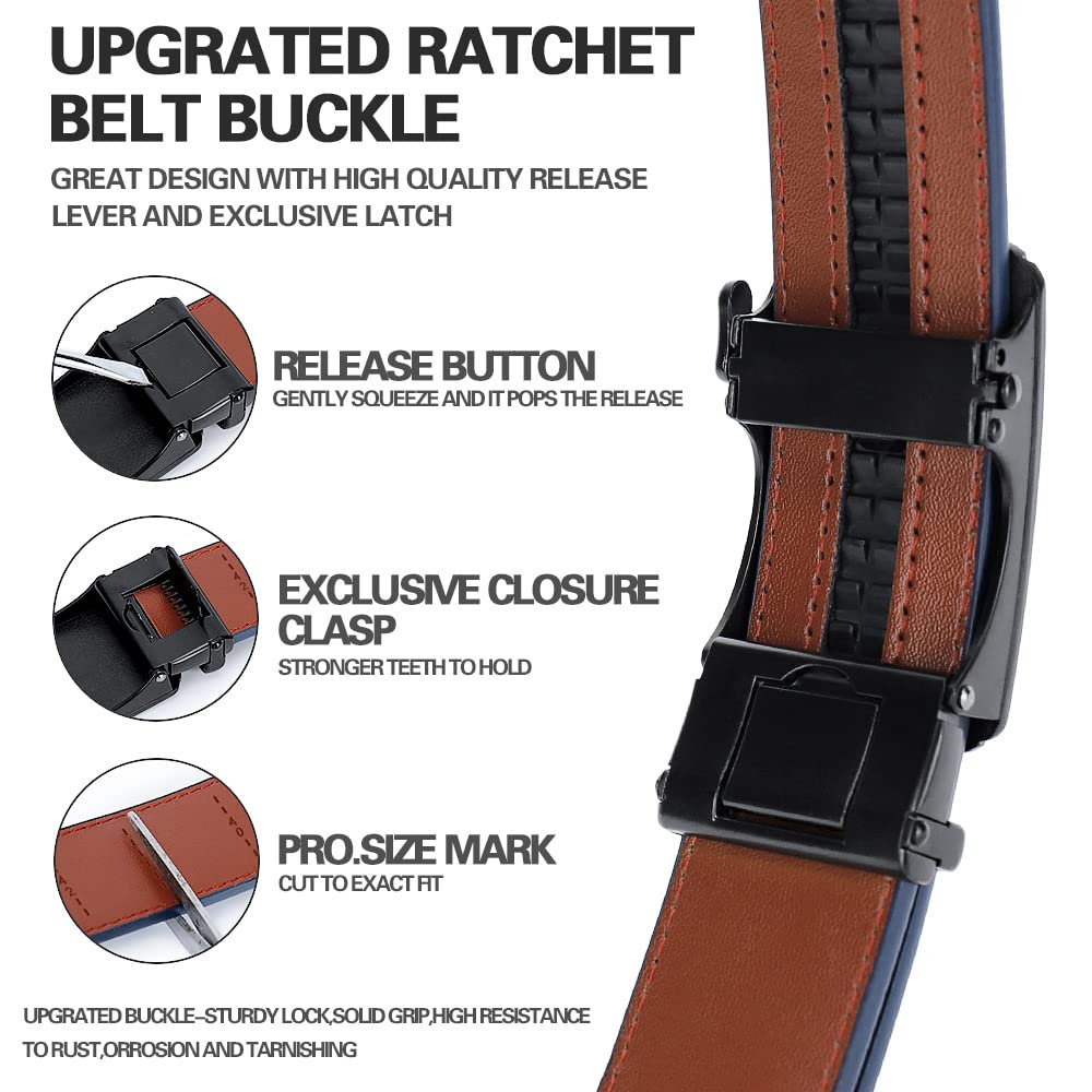 DOOPAI Men's 2 Pack Ratchet Dress Belt - Adjustable 1 3/8" Genuine Leather, Size Length Can Be Cut, With Gift Box