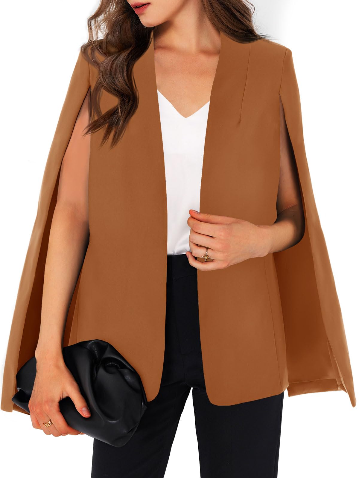GAMISOTE Womens Cape Blazer Split Sleeve Open Front Casual Jacket Coat Workwear