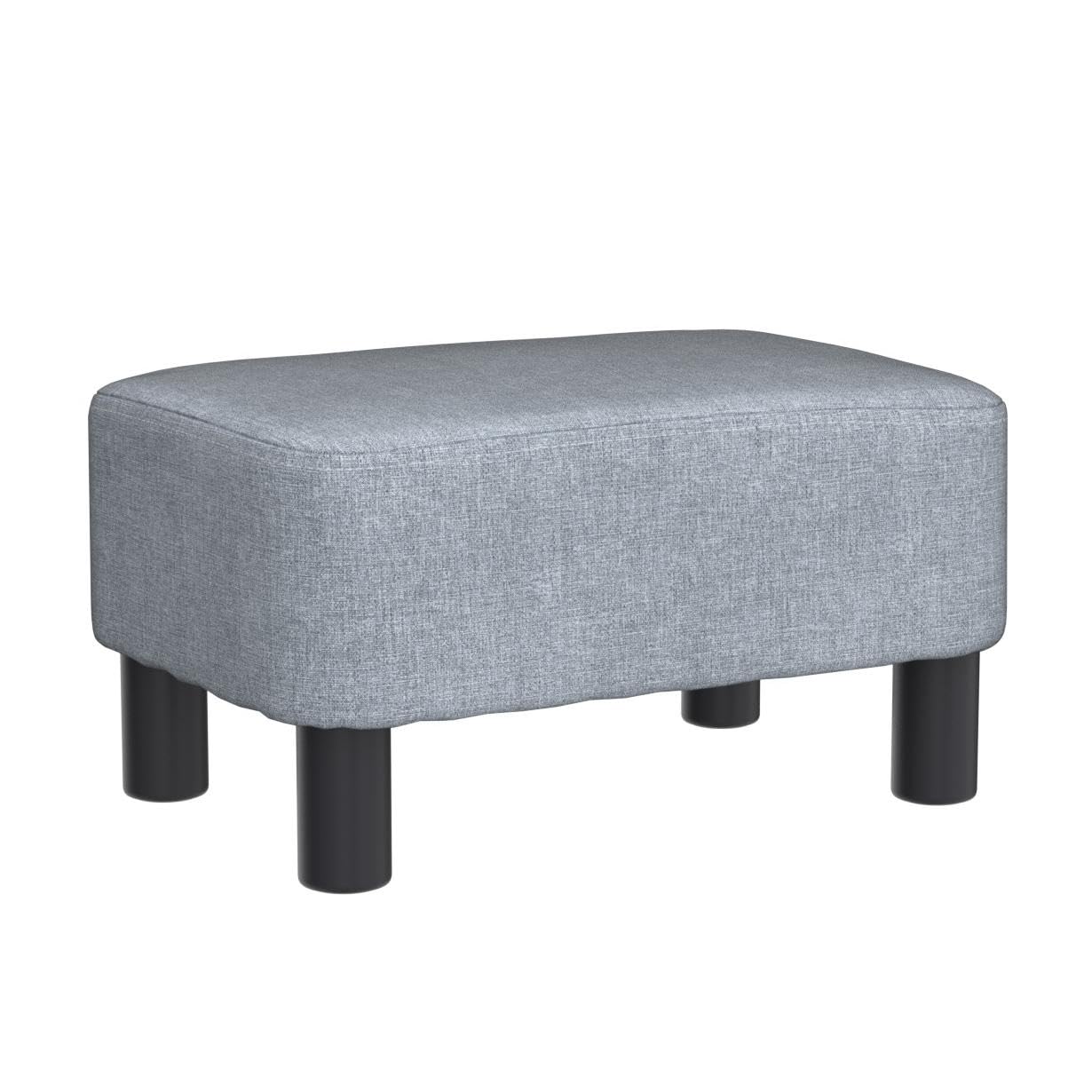 IBUYKE 16.54" Small Footstool, PU Faux Leather Step Stool, with Padded Seat Pine Wood Legs and Padded Rectangular Stool, for Bedroom, Black RF-BD210