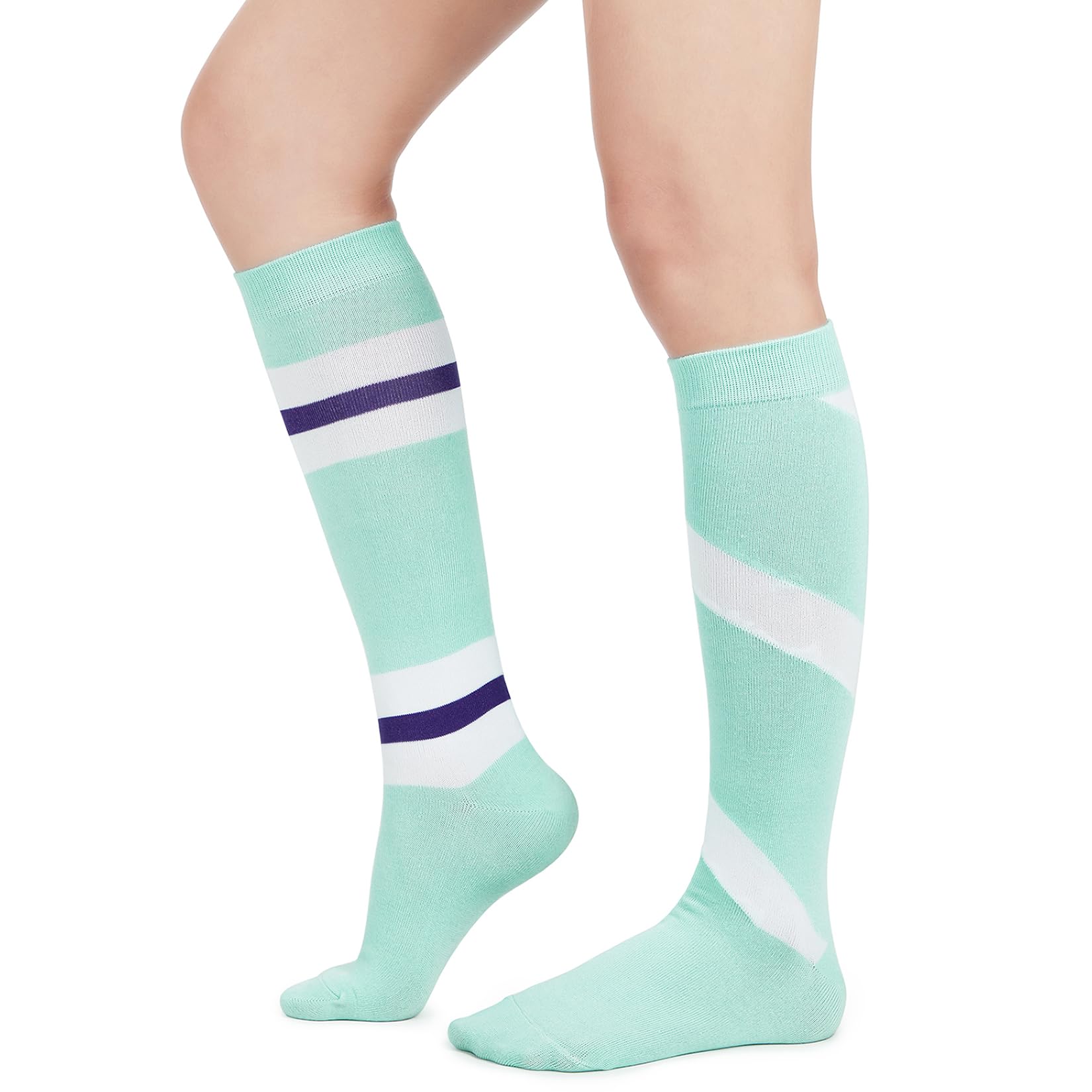 Century Star Knee High Striped Socks for Women - Long Thin Tube Sports Thigh High Socks Tall Stockings