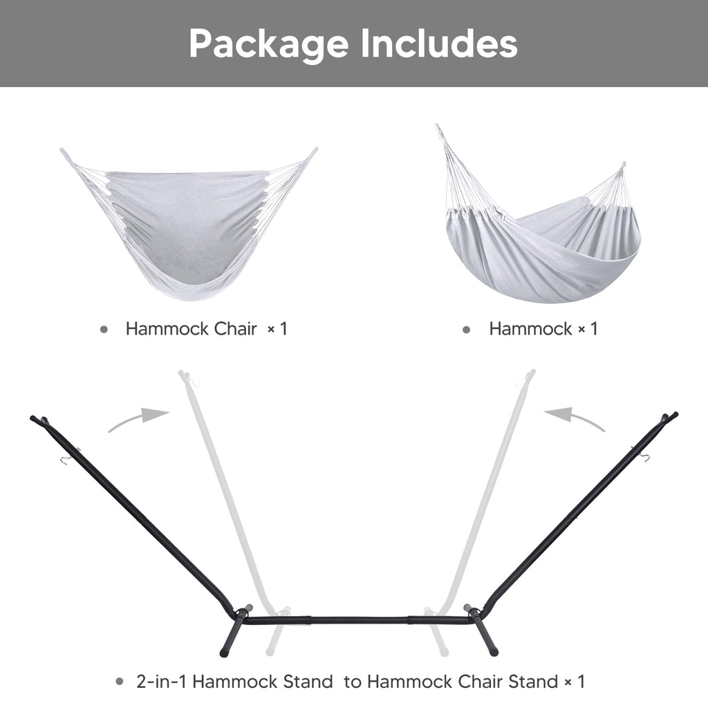 SUNCREAT 2-in-1 Convertible Free Standing Hammock with Stand Included, Camping Backyard Hammock with Stand, Patented, Blue & White Stripe