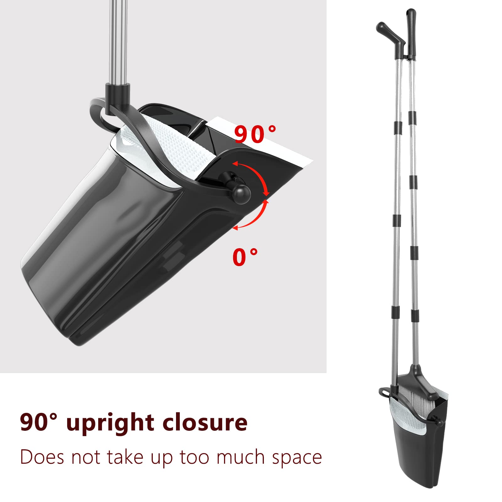 Broom with Dustpan Combo Set 54” Long Handle Household Dust Pan for Home Office Kitchen Cleaning （Black & Grey）