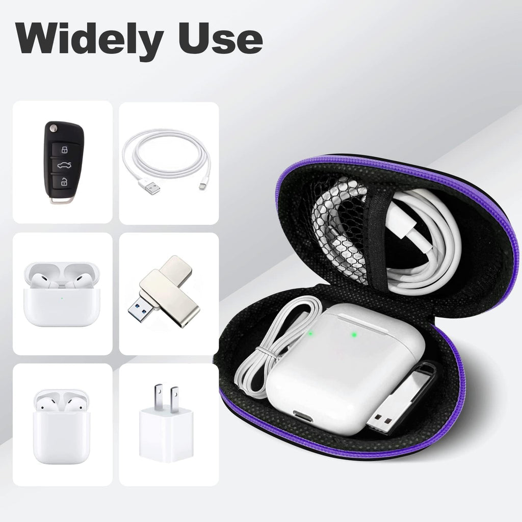 2Pack Oval Earbud Case Portable EVA Carrying Case Storage Bag Cell Phone Accessories Organizer with Carabiner for Earphone, Earbud, Earpieces, SD Memory Card, Camera Chips, Black/Purple