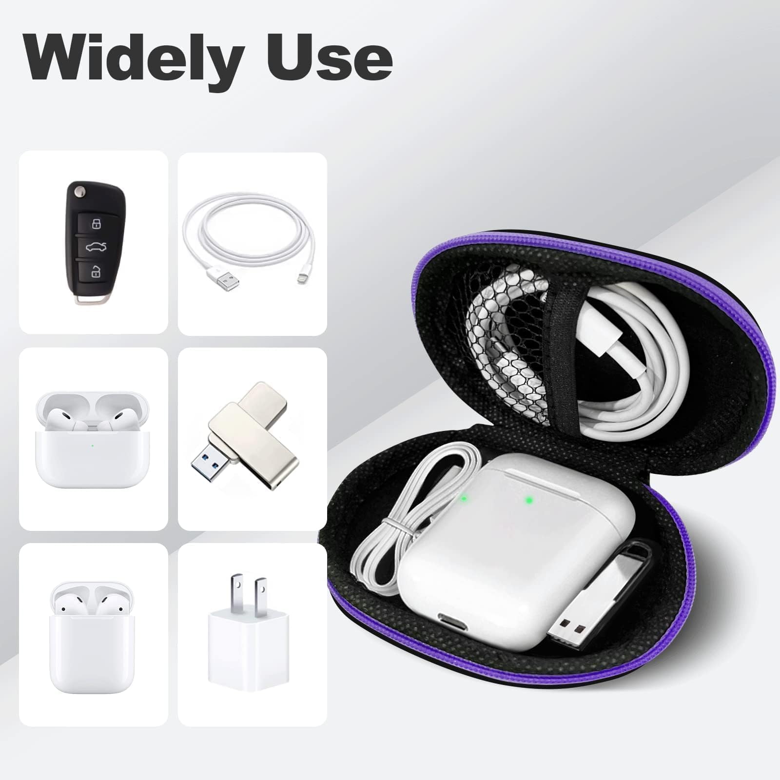 2Pack Oval Earbud Case Portable EVA Carrying Case Storage Bag Cell Phone Accessories Organizer with Carabiner for Earphone, Earbud, Earpieces, SD Memory Card, Camera Chips, Black/Purple