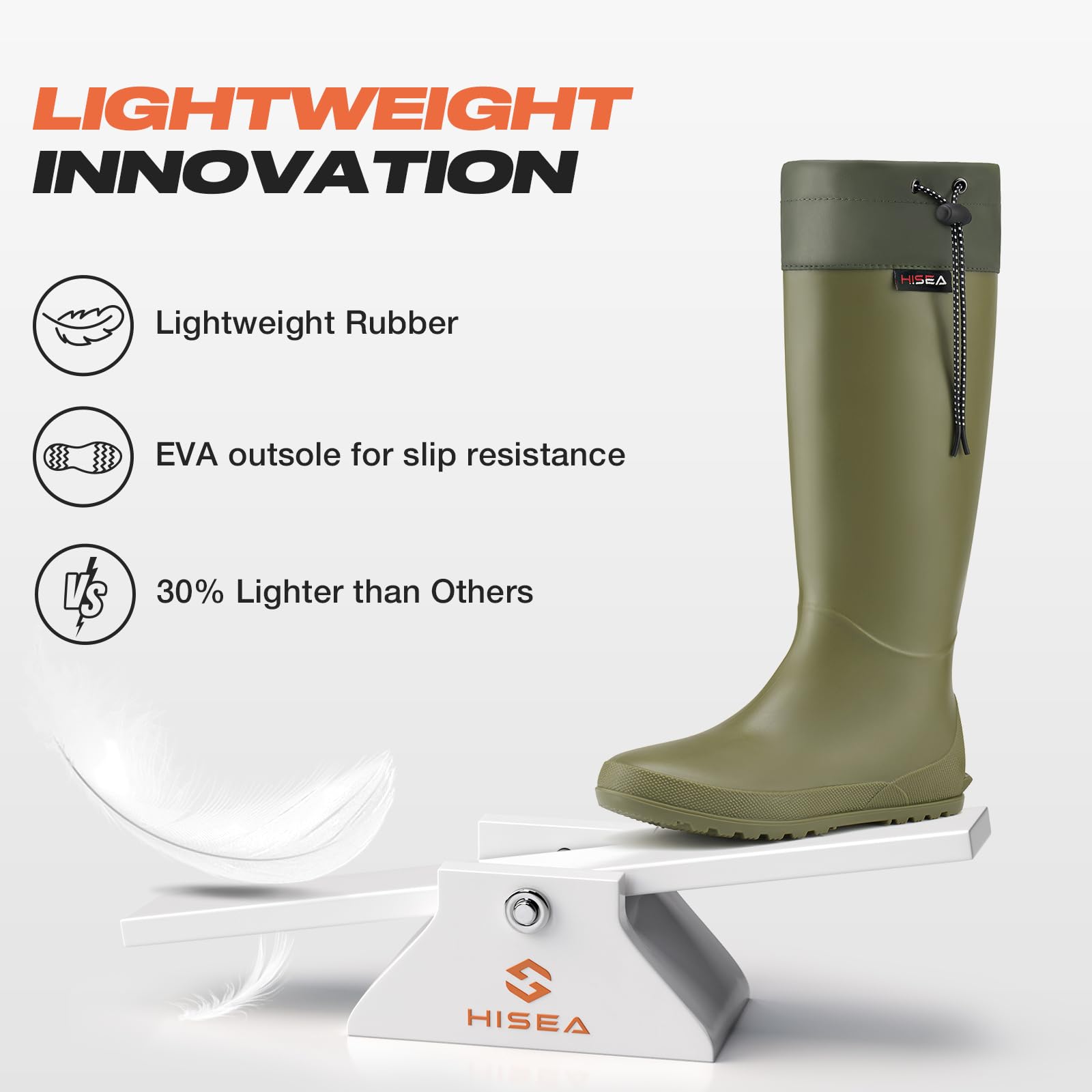 HISEA Women's Rain Boots, Waterproof Knee High Garden Shoes for Yard Work,Packable Slim Fit Rubber Mud Boots, Lightweight Outdoor Footwear for Travel