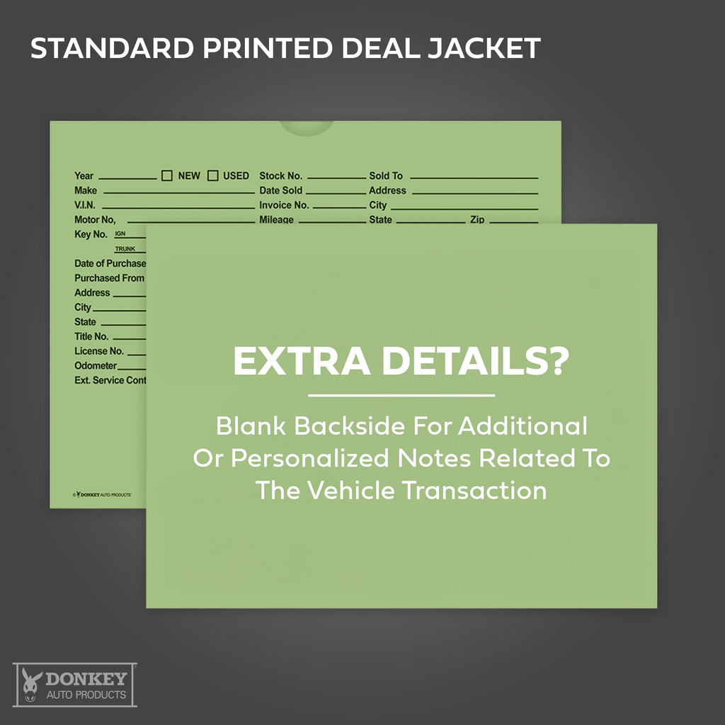 Printed Vehicle Deal Envelopes 9x12 Deal Jackets (100 shrink wrapped) (Blue)